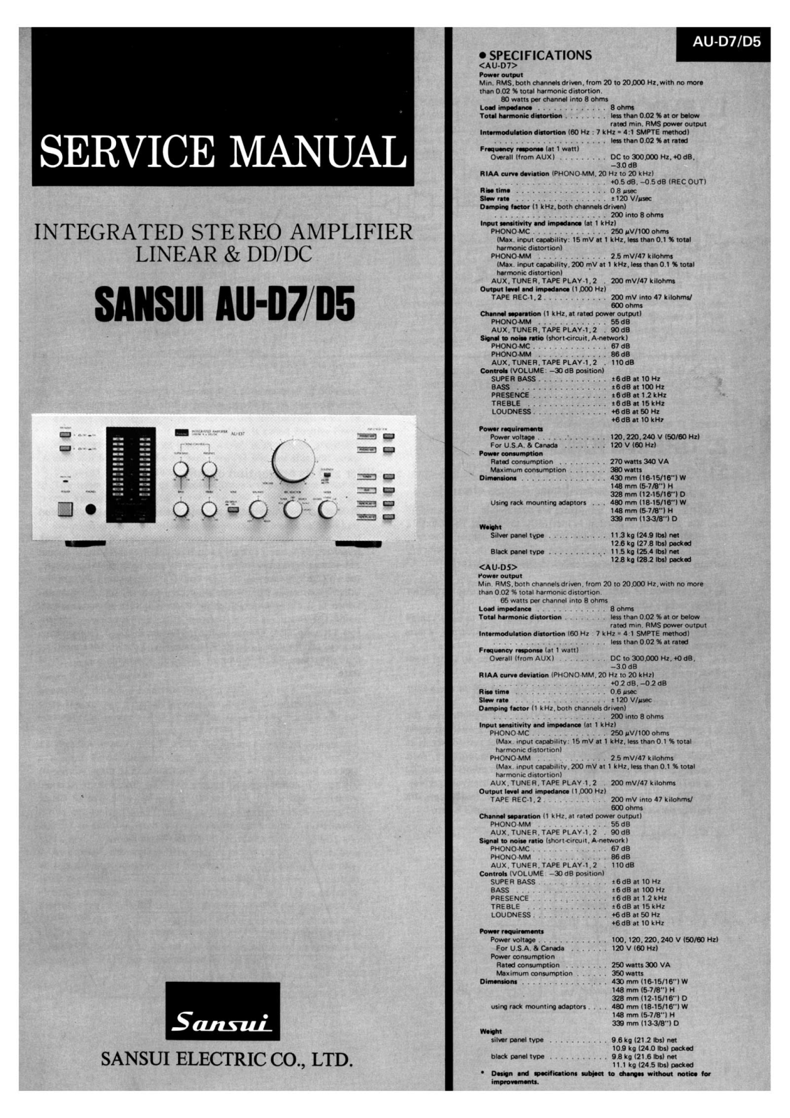 Sansui AU-D5, AU D7 Service Manual
