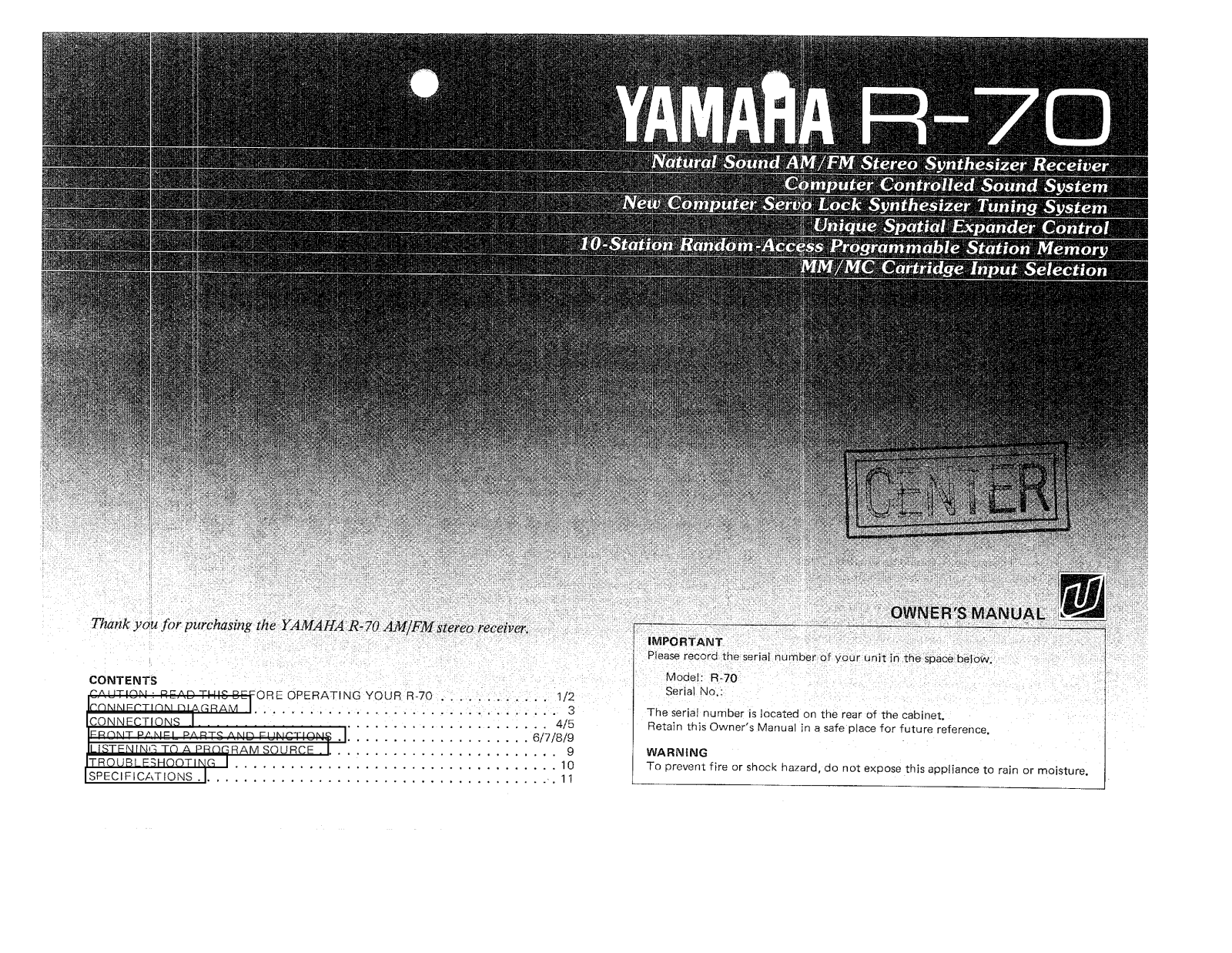 Yamaha R70 User Manual