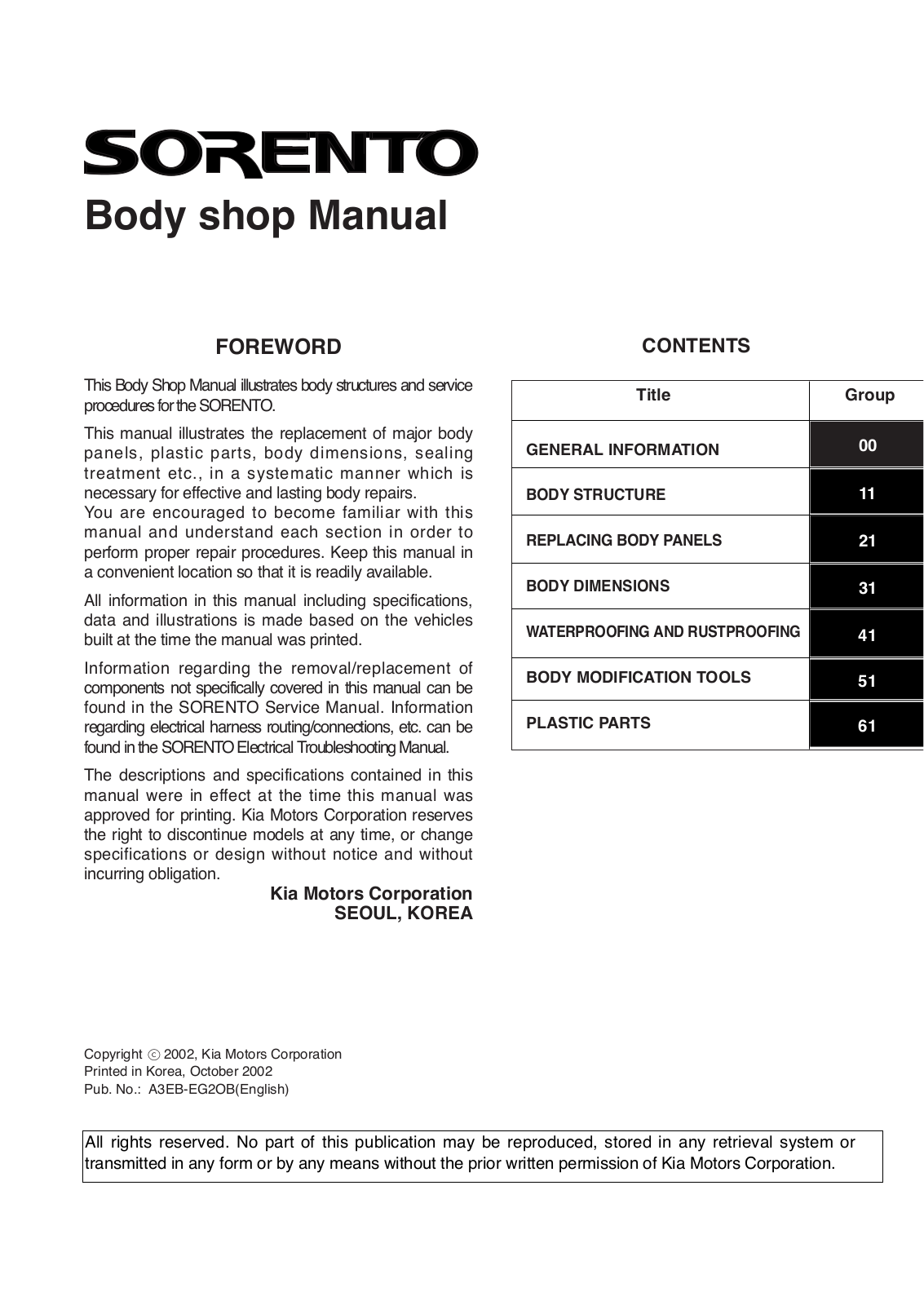 Kia Sorento 2002 User Manual