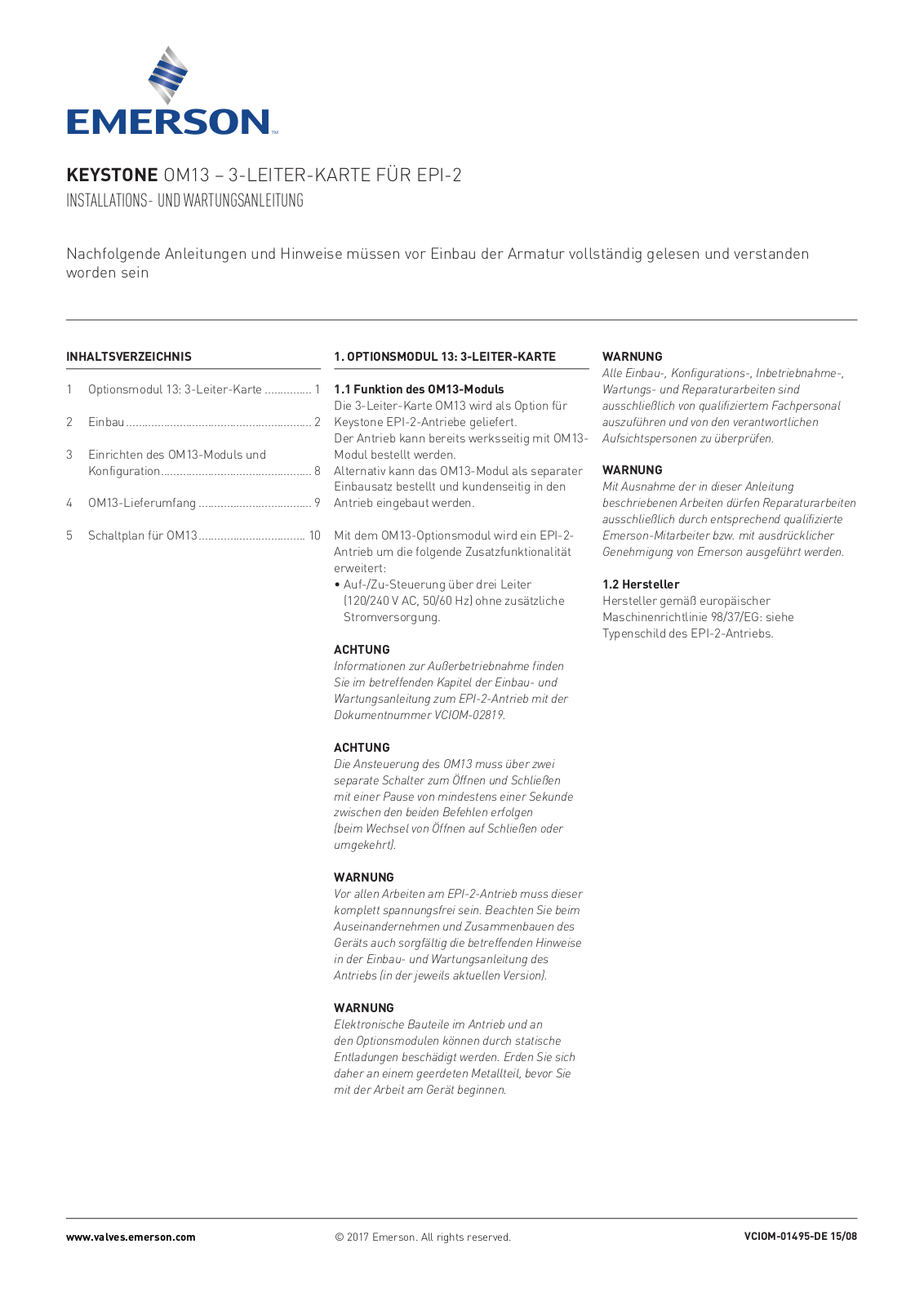 Keystone Electric Actuators model EPI-2 OM13 Three Wires Module IOM, Keystone-DE Manuals & Guides