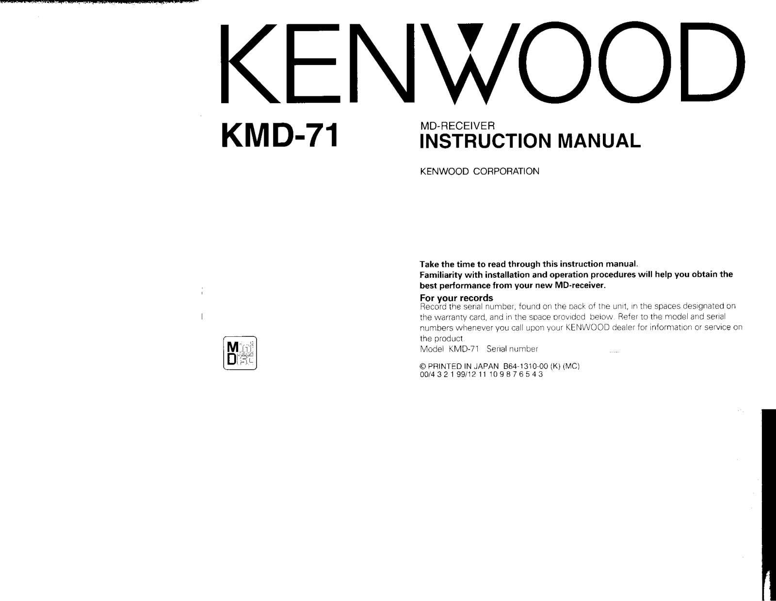 Kenwood KMD-71 User Manual