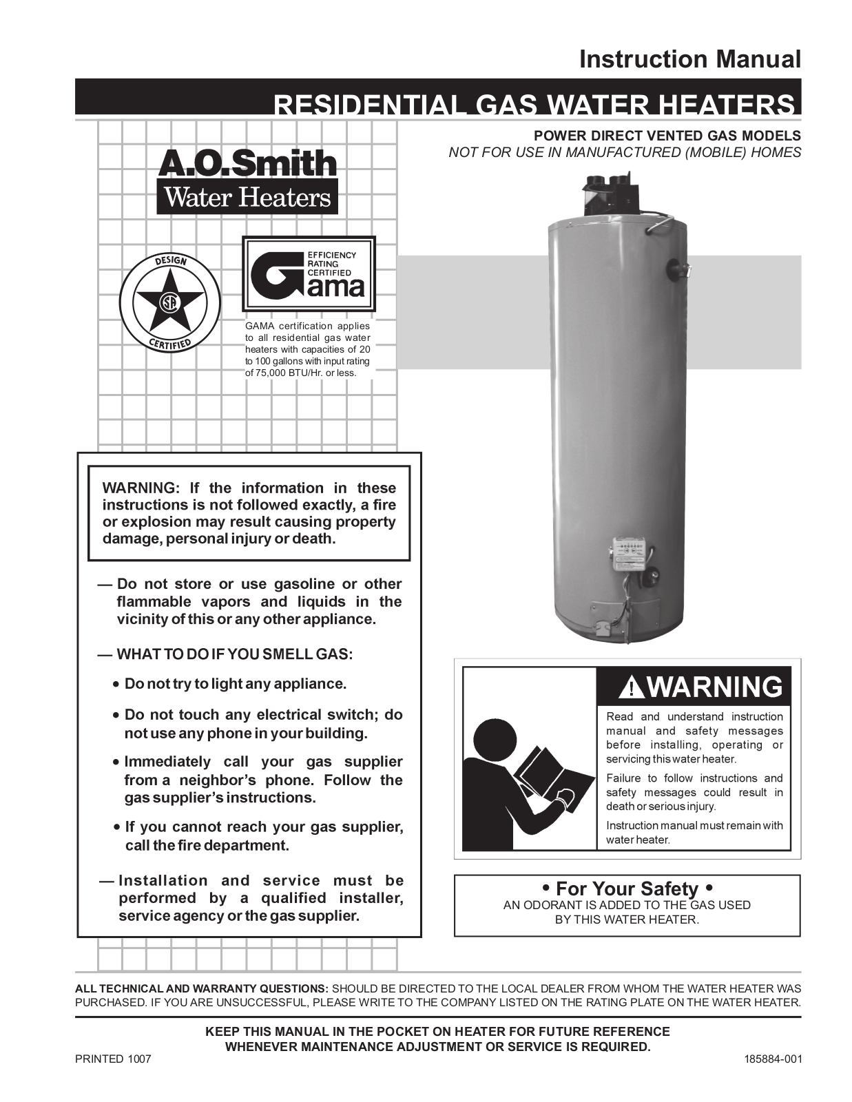 A. O. Smith GPD-40 Installation  Manual