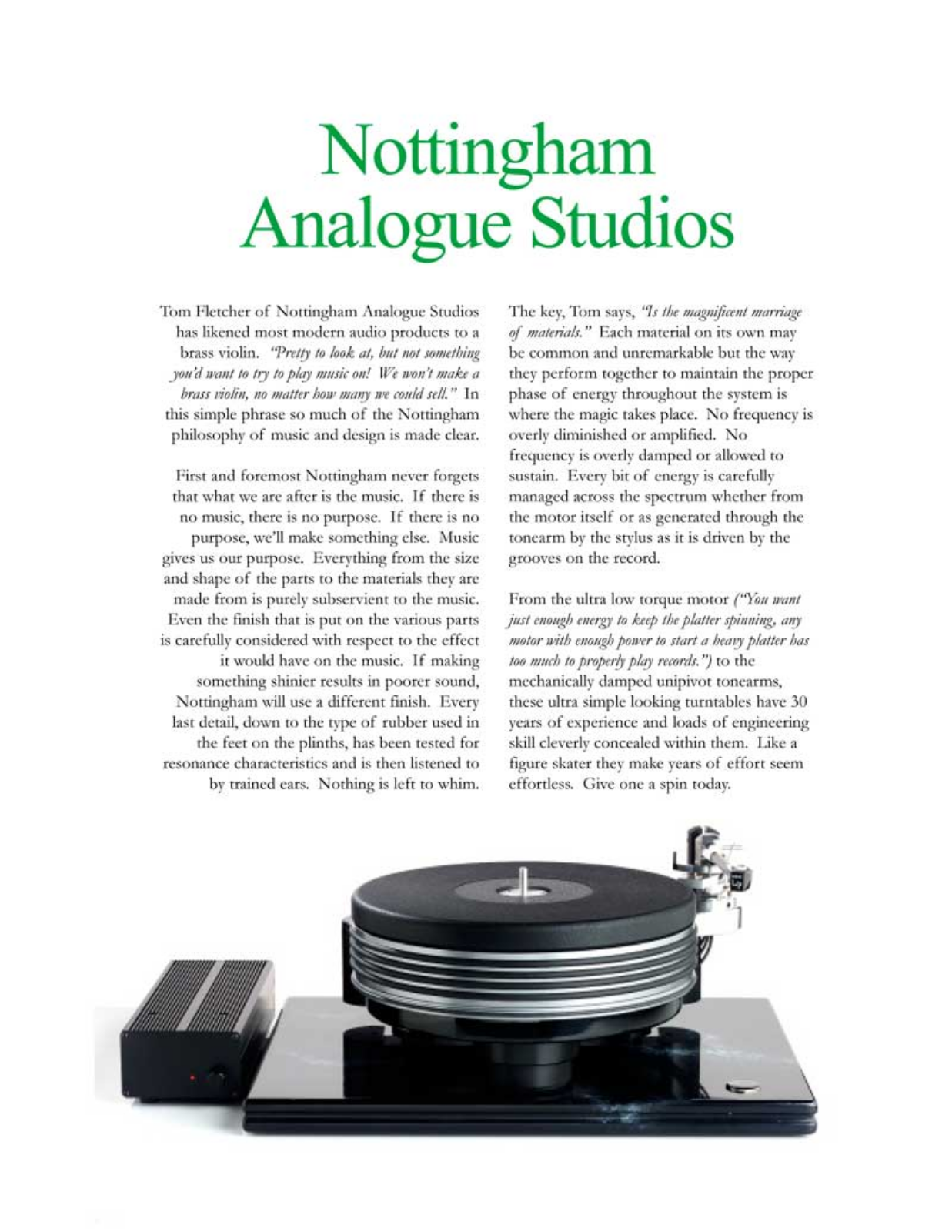Nottingham Analogue Turntables, Unknown Brochure - ManualMachine.com