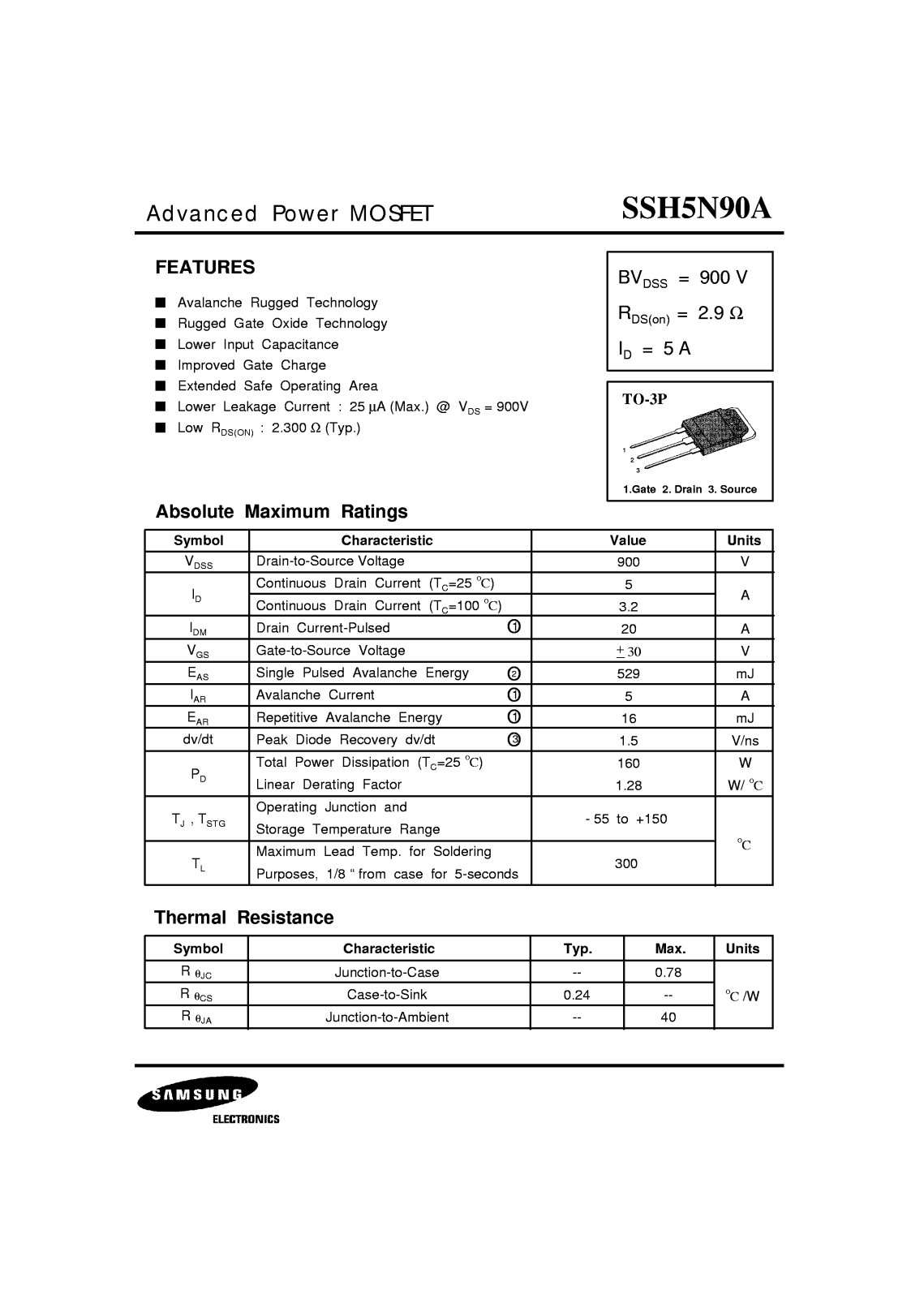 Samsung SSH5N90A Datasheet