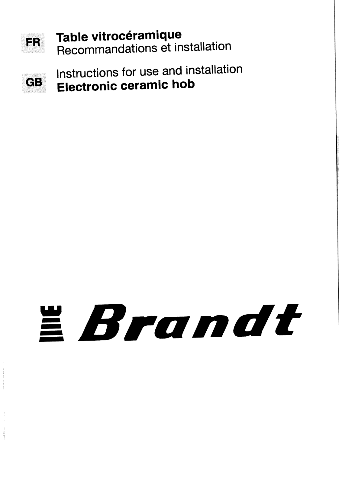 BRANDT BV60W, BV60X, BV622X, BV62B, BV62X User Manual