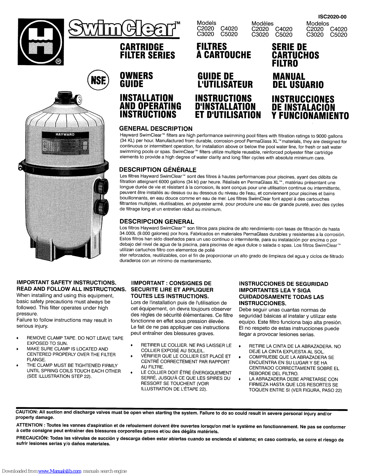 Hayward SwimClear, SwimClear C2020, SwimClear C4020, SwimClear C3020, SwimClear C5020 Owner's Manual