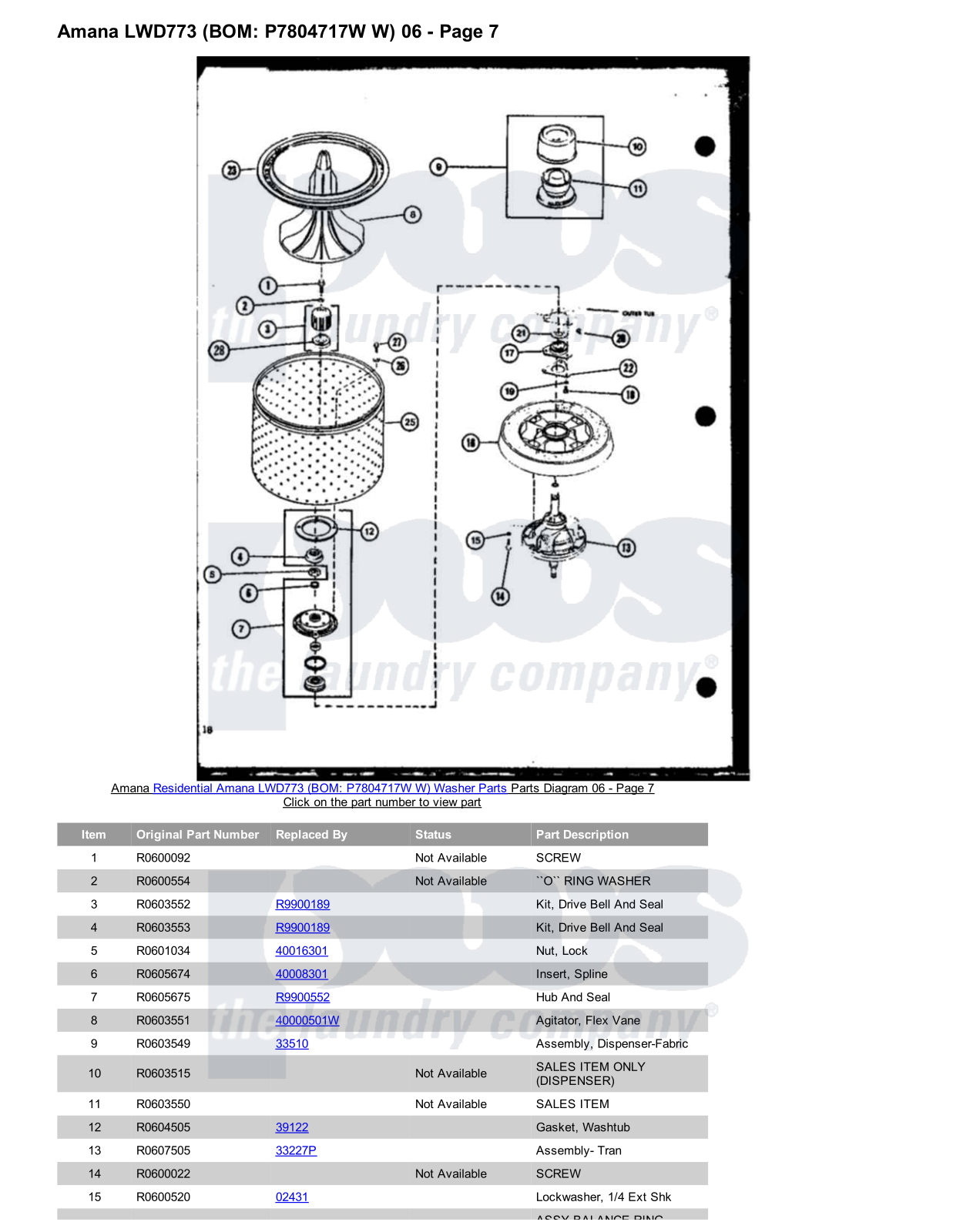 Amana LWD773 Parts Diagram