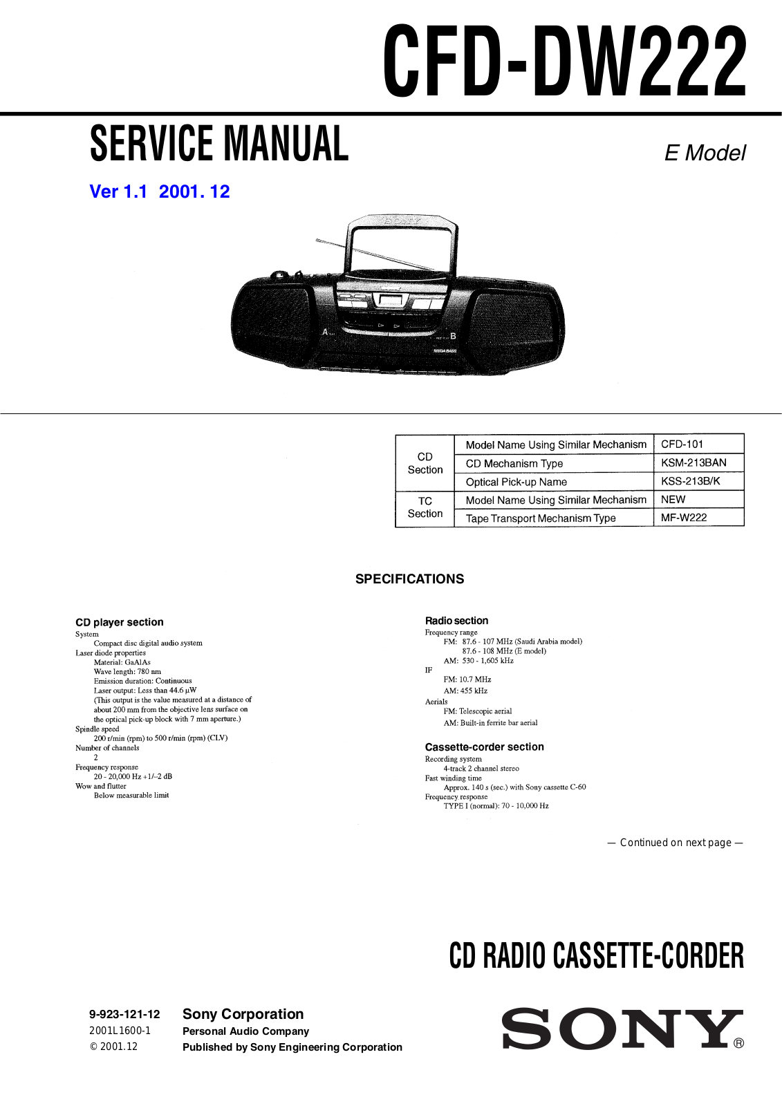 Sony CFD-DW222 Service manual