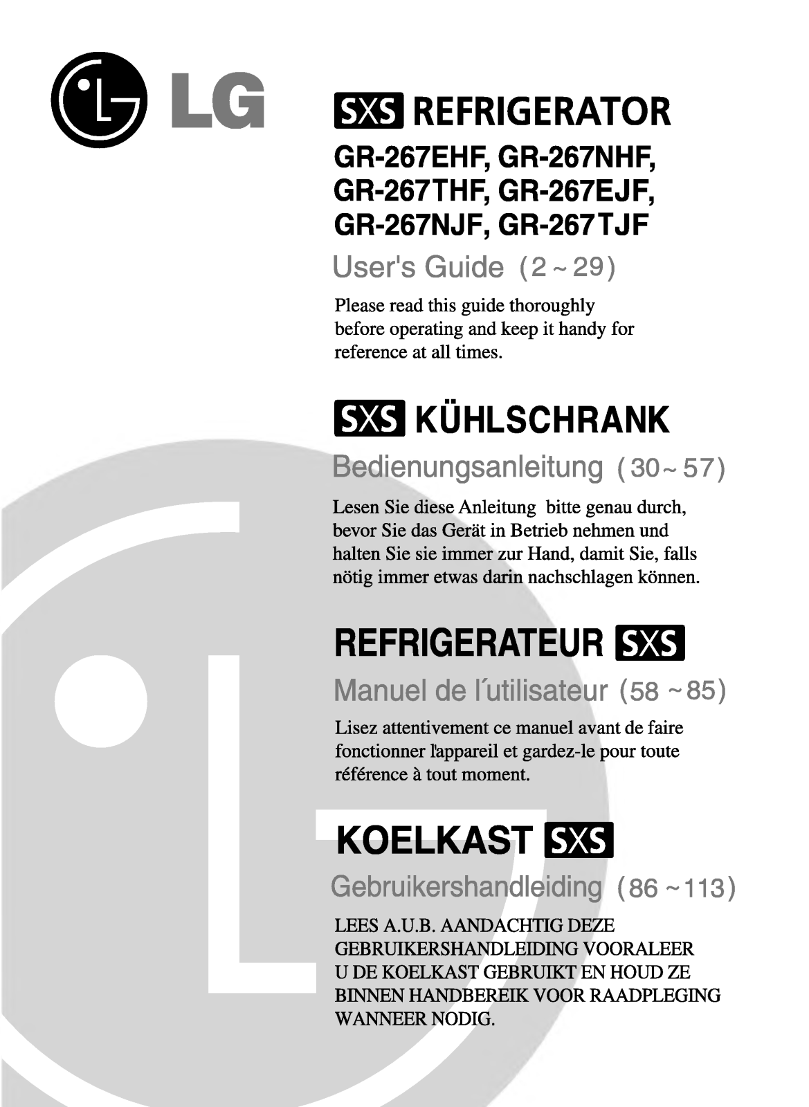 LG GR-267NJF User Manual