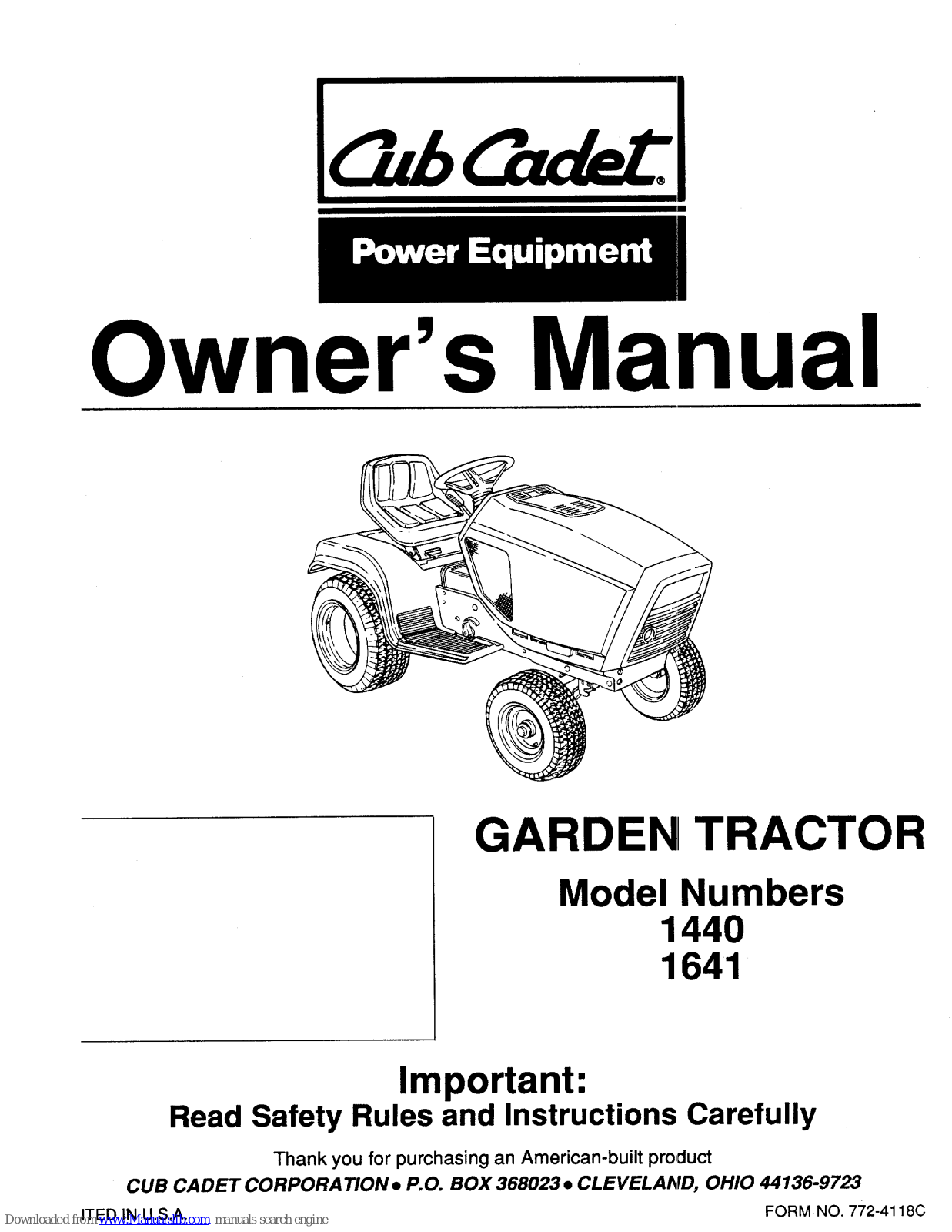 Cub Cadet 1440, 1641 Owner's Manual