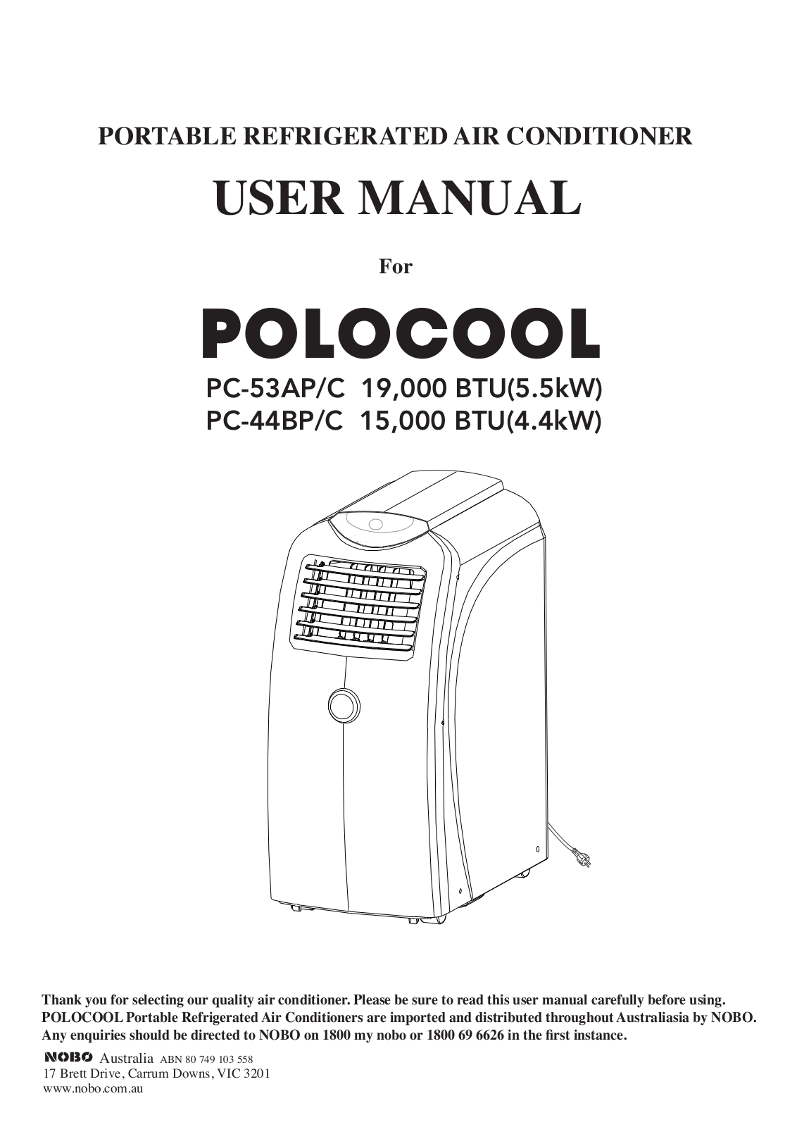 Polo Cool PC-53AP, PC-53AC, PC-44BP, PC-44BC Operating Instructions