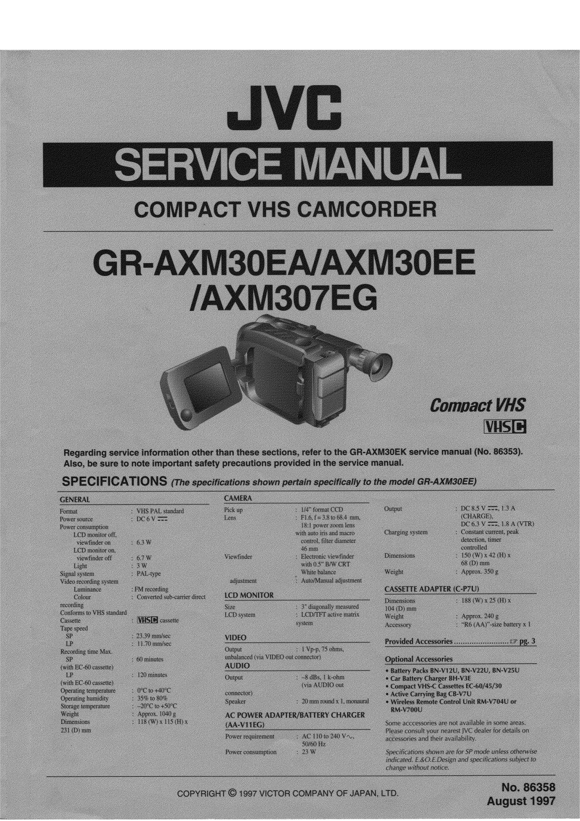 JVC GR-AXM307EG-S, GR-AXM307EG-SH, GR-AXM30EA, GR-AXM30EE Service Manual