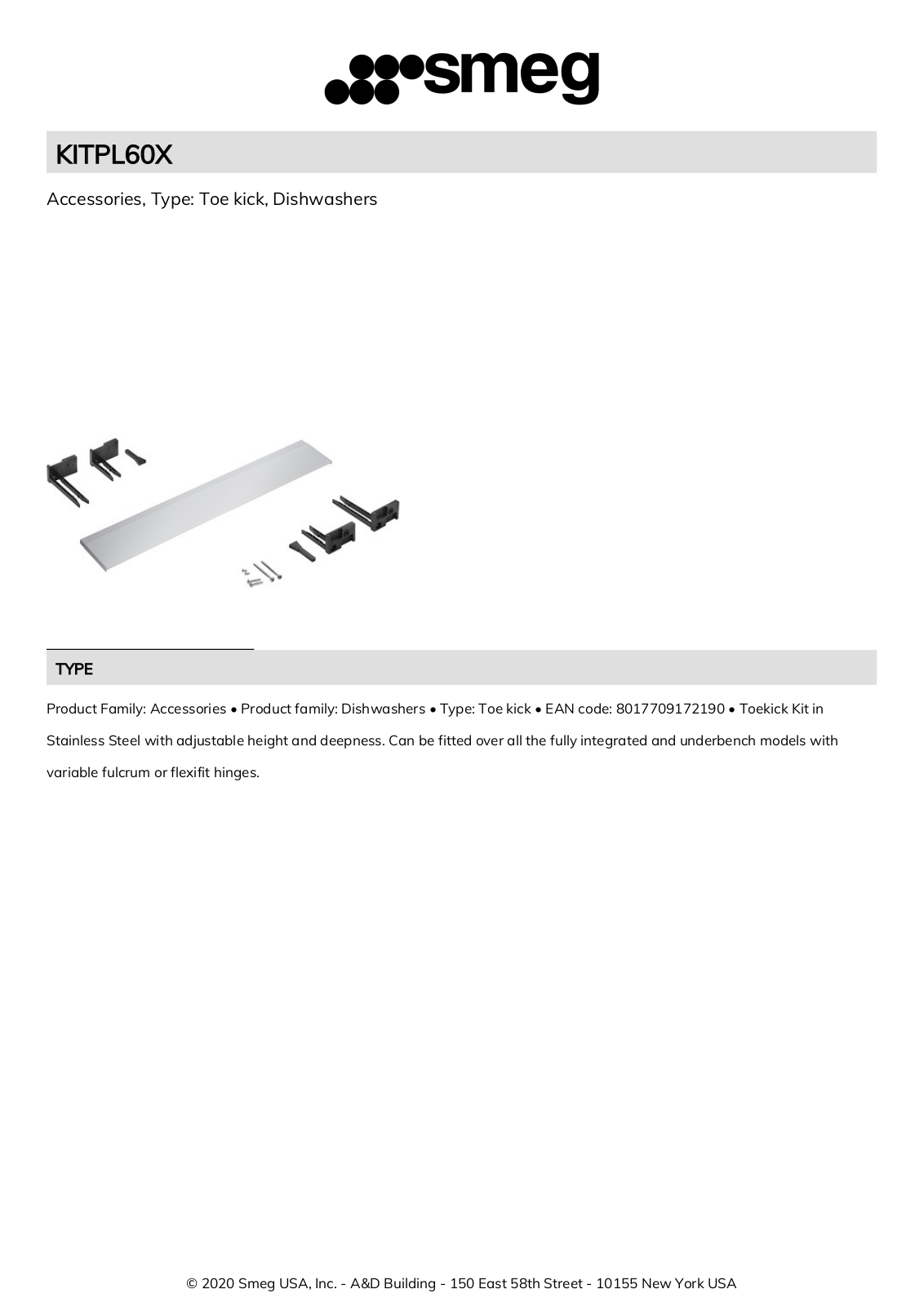 Smeg KITPL60X Product Information Sheet