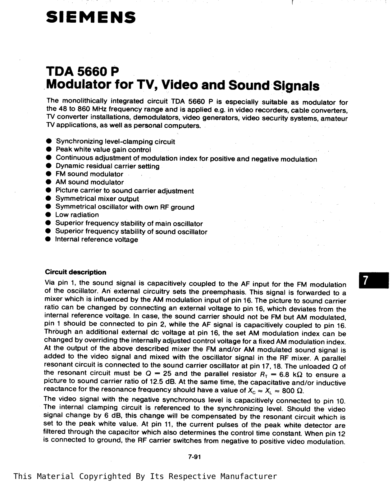 Siemens TDA5660P Datasheet