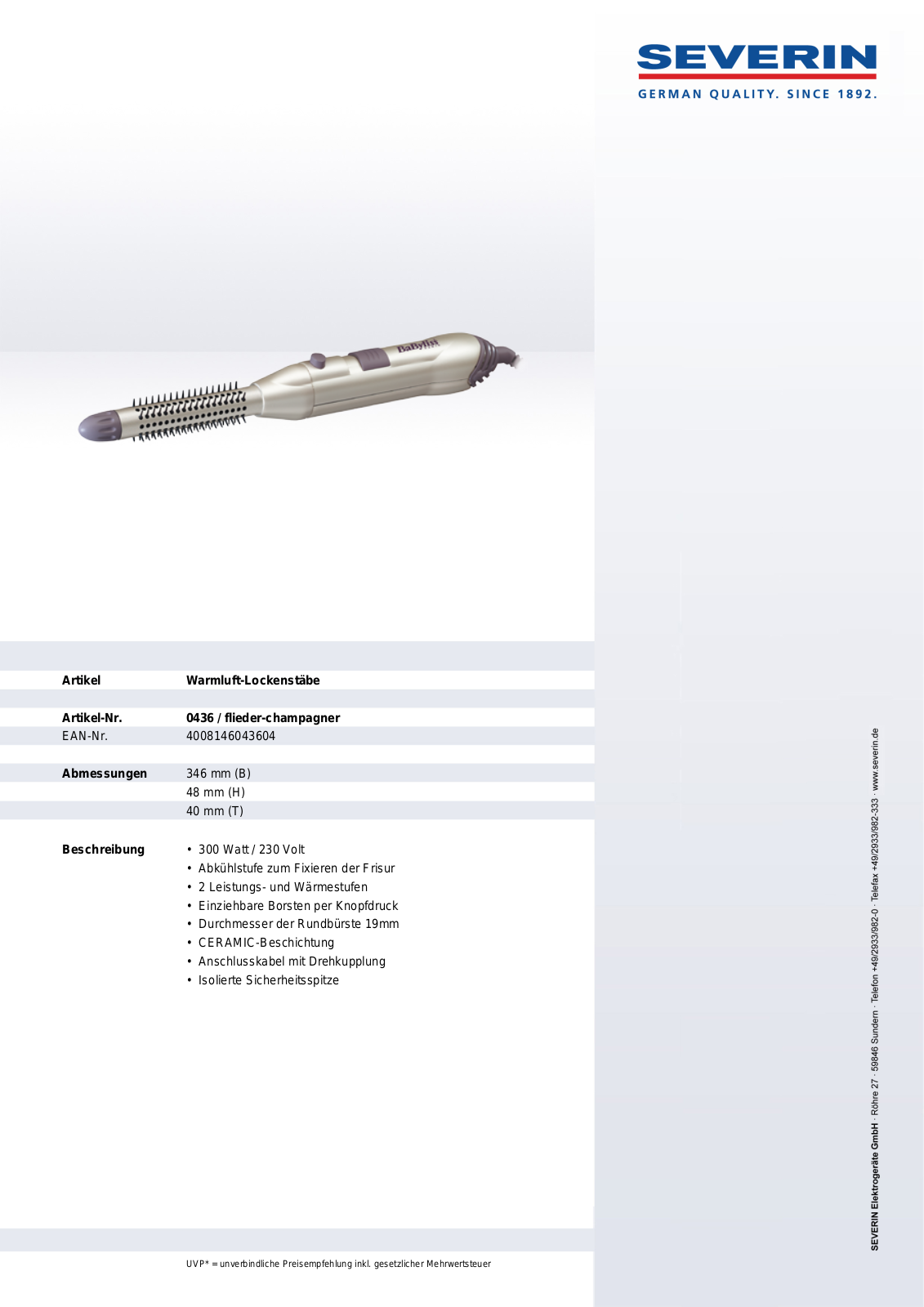 Severin 0436 DATASHEET