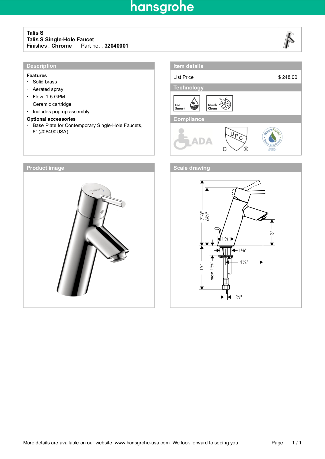 Hansgrohe HAN2382 Specifications - ManualMachine.com
