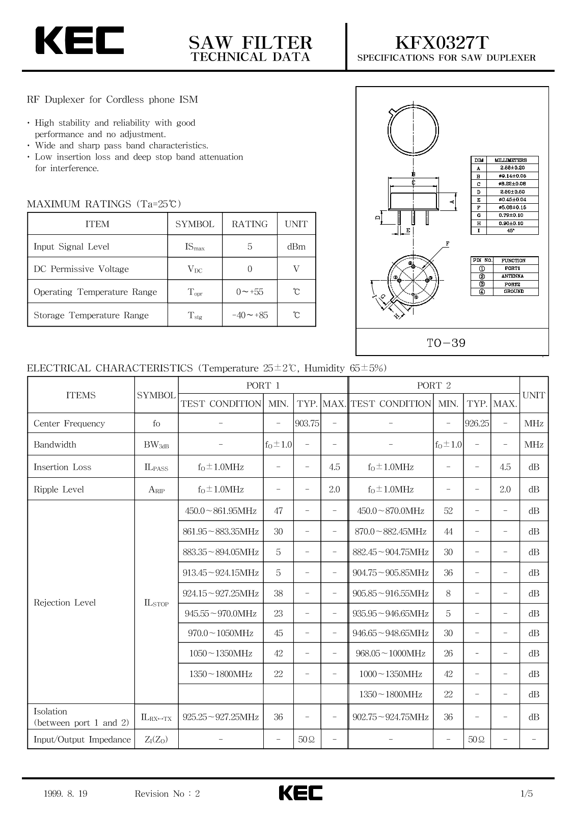 KEC KFX0327T Datasheet