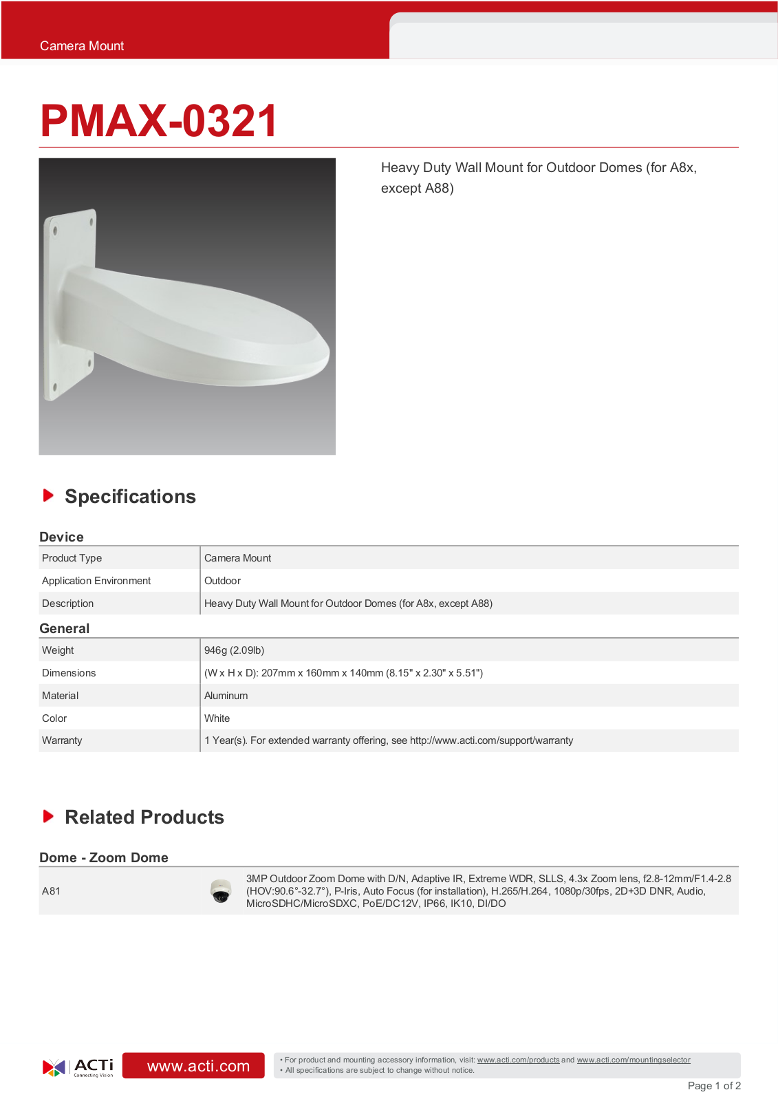 ACTi PMAX-0321 Specsheet