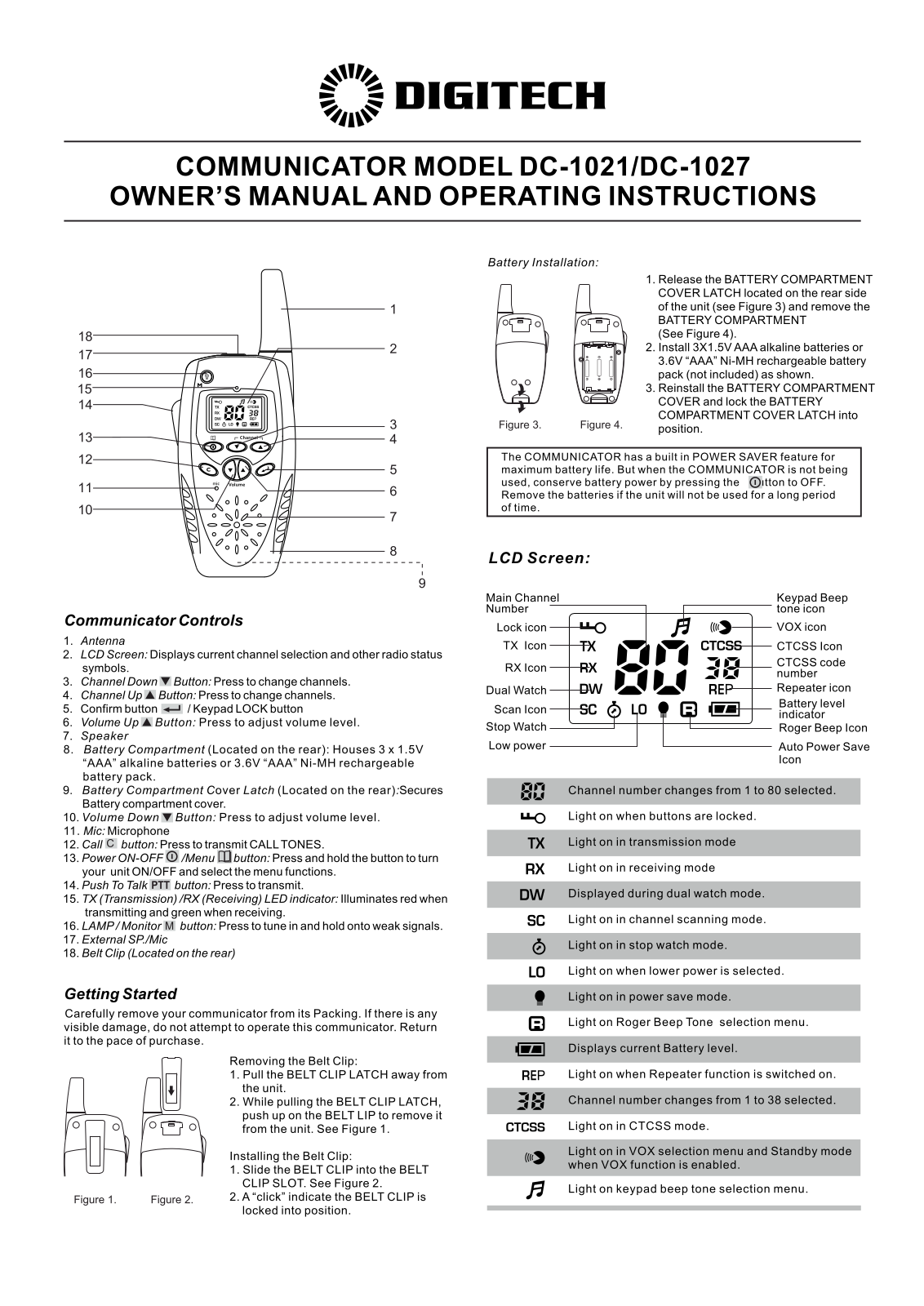 Digitech DC-1027, DC-1021 User Manual