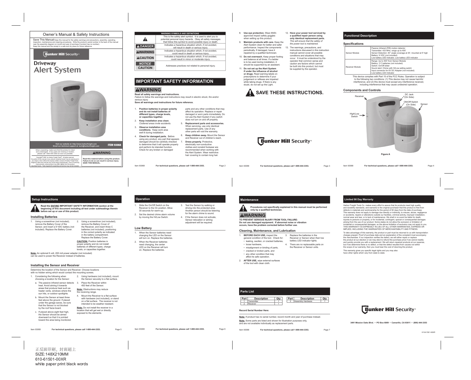 Harbor Freight Tools 93068 Owner's Manual