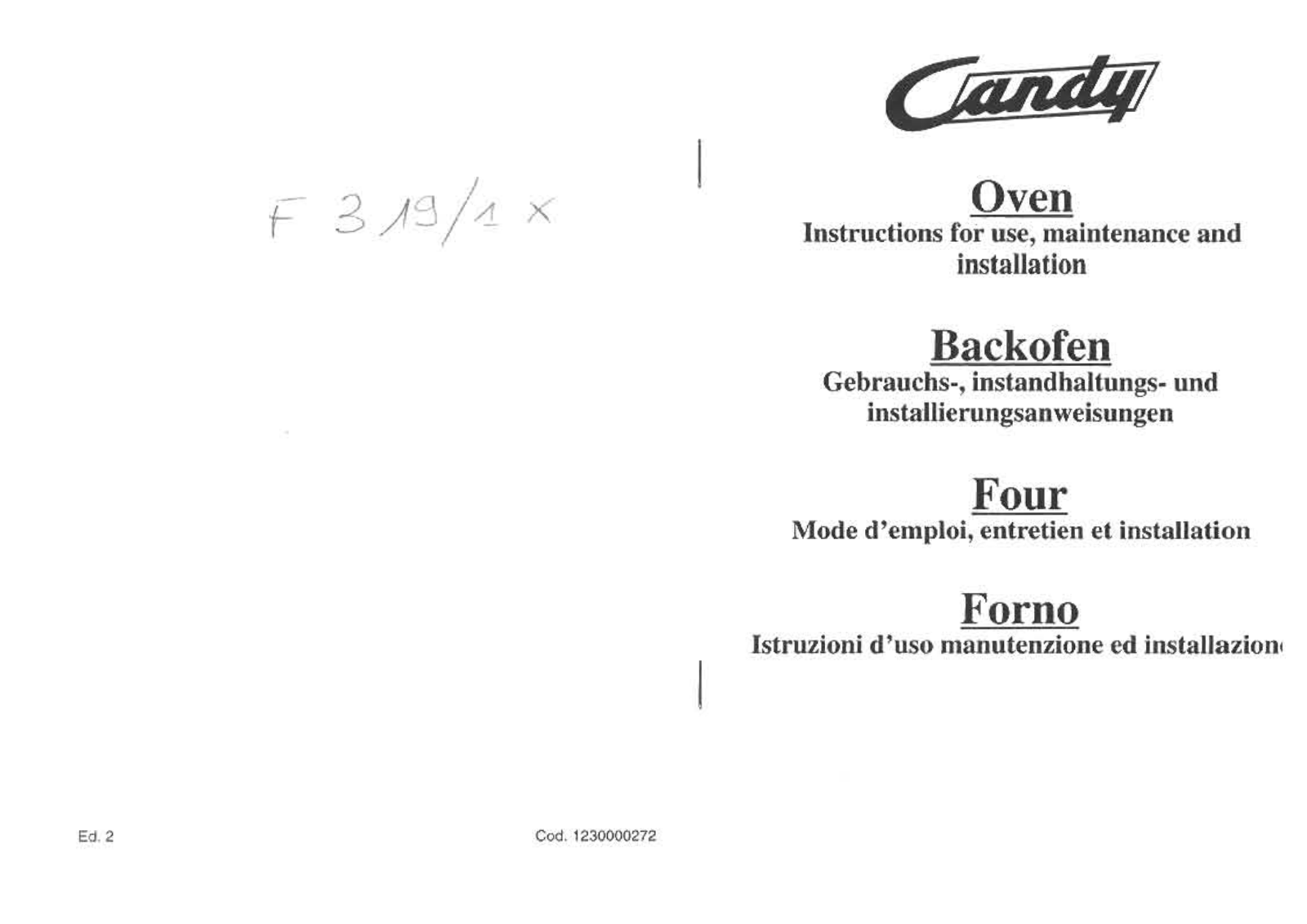 CANDY F319 User Manual