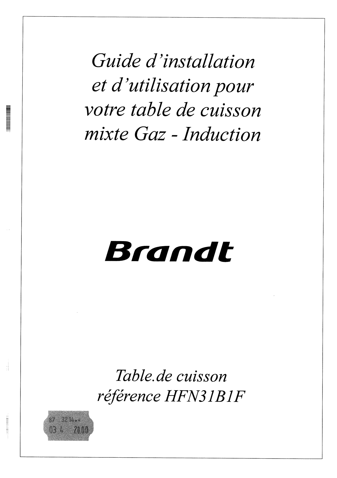 BRANDT HFN31B1F User Manual