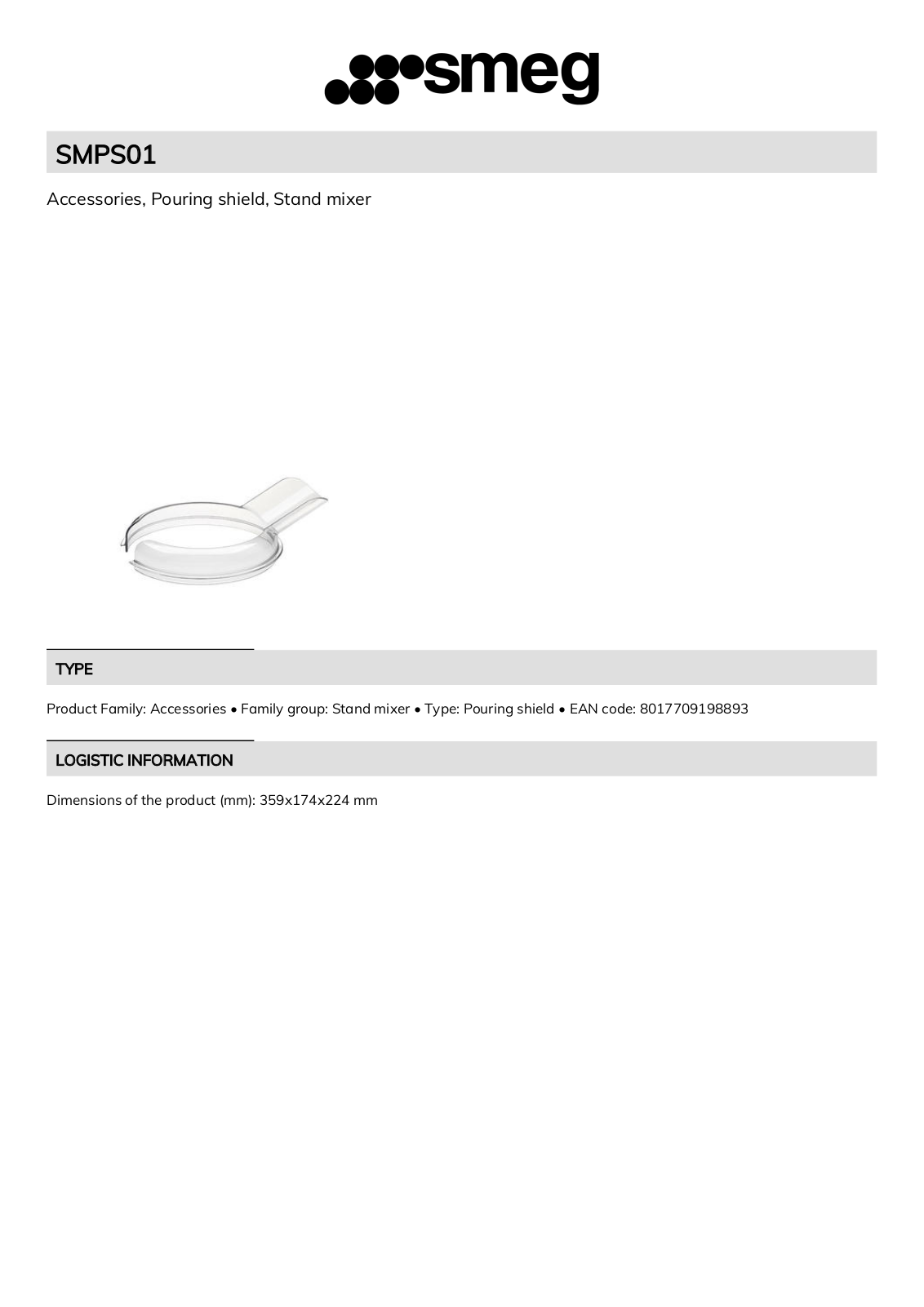 Smeg SMPS01 Technical sheet