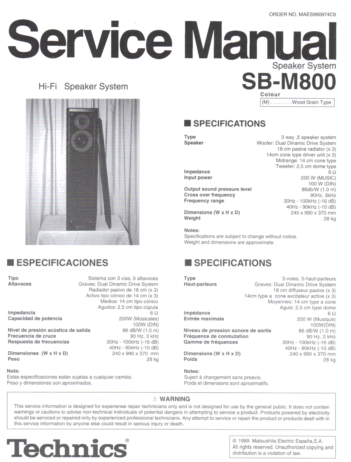 Technics SB-M800 Service Manual