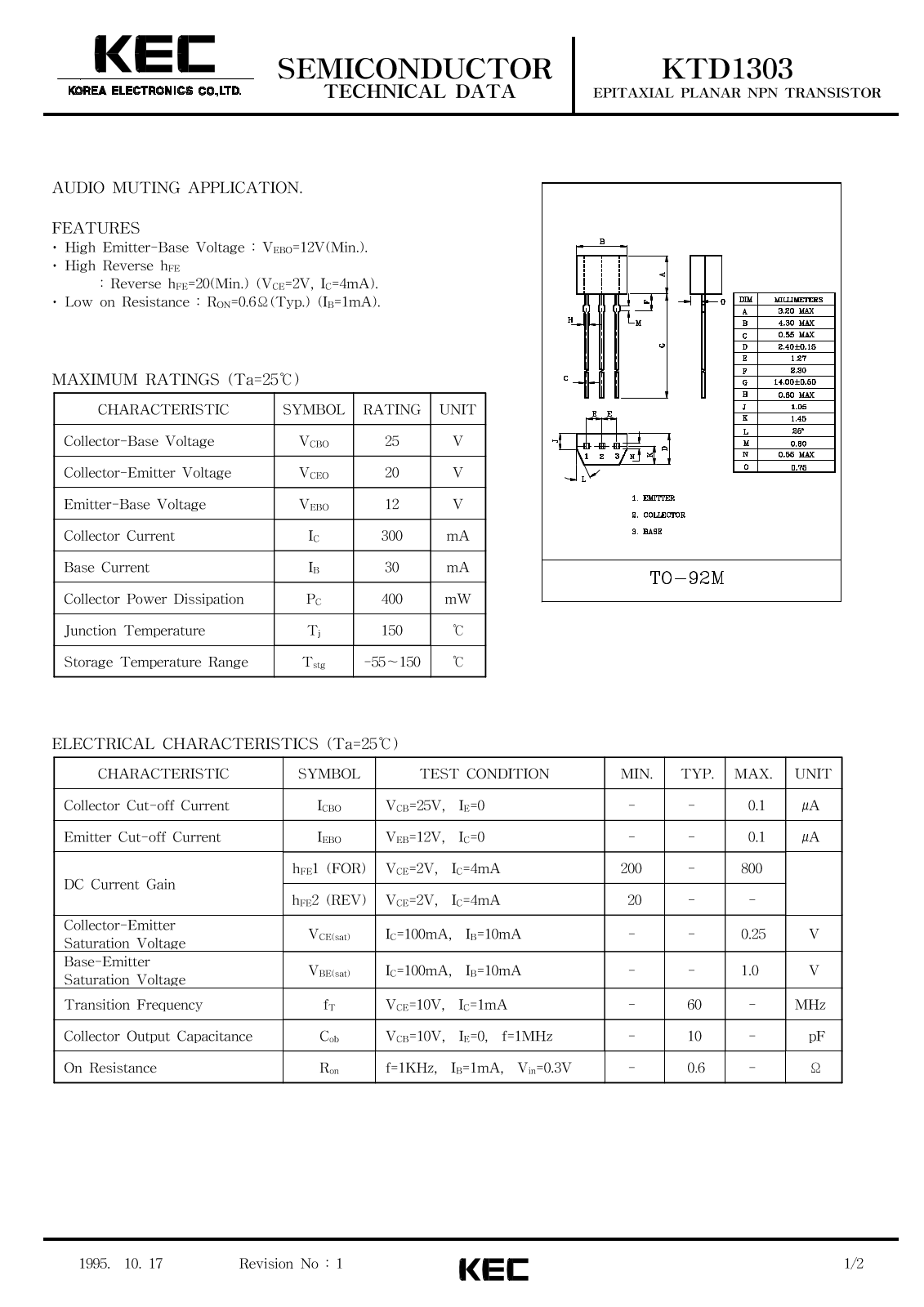 KEC KTD1303 Datasheet