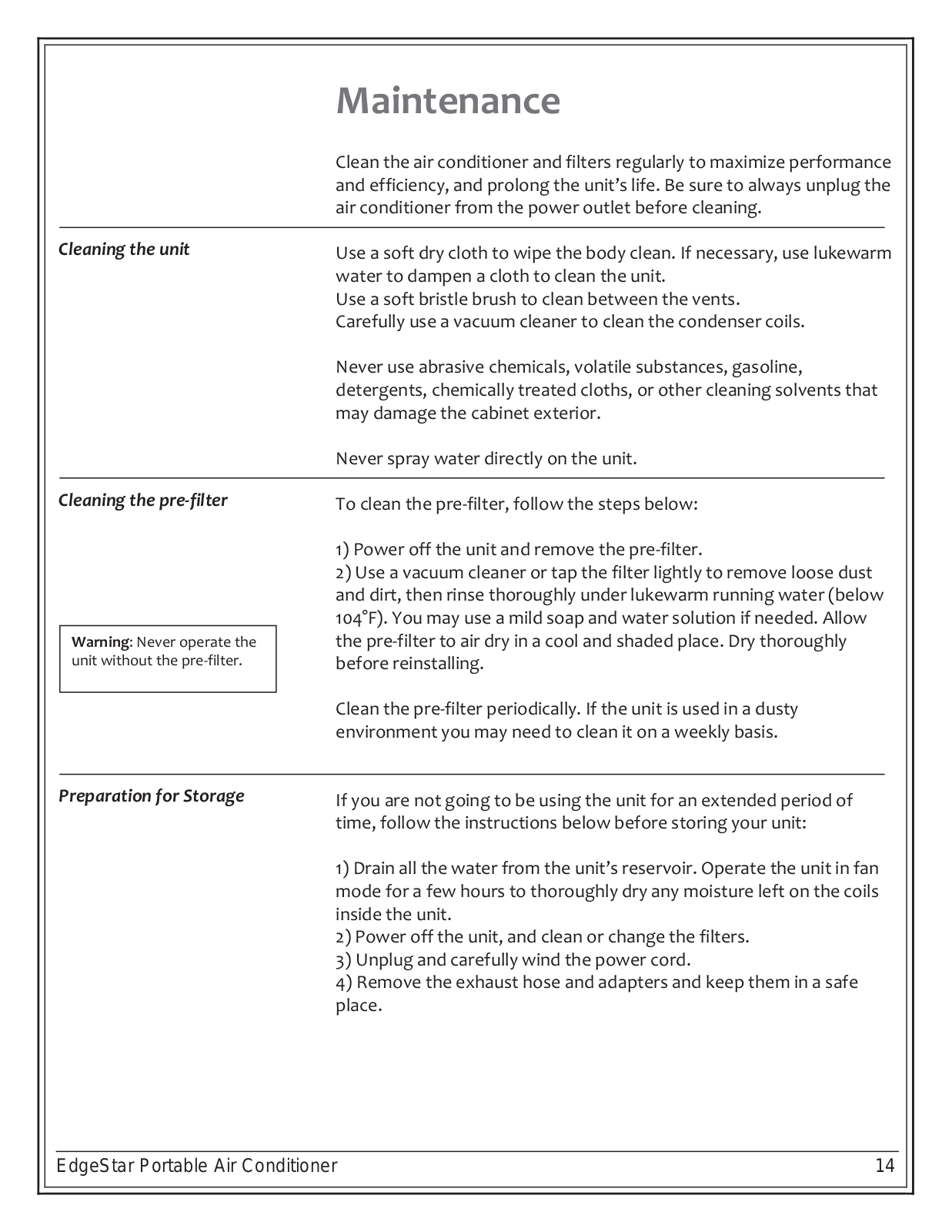 Edgestar Portable Dehumidifier User Manual