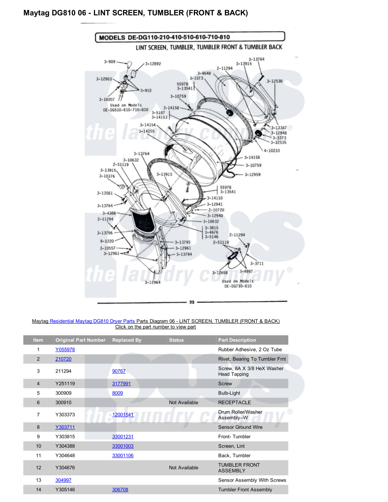 Maytag DG810 Parts Diagram