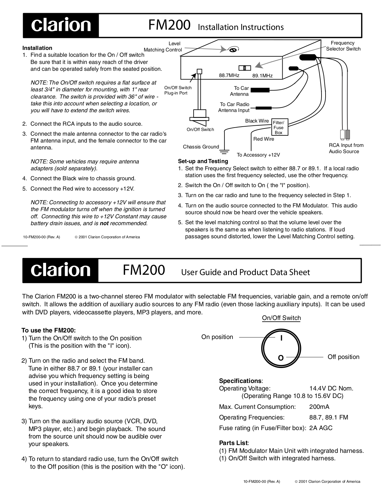 Clarion FM200 User Manual