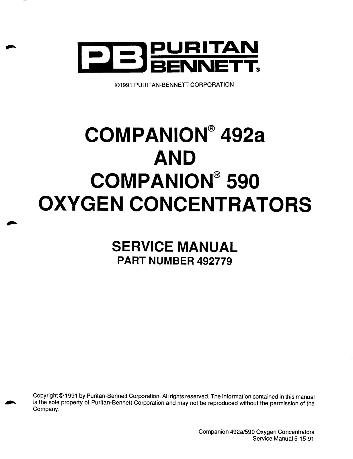 Puritan-Bennett Companion 492, Companion 590 Service manual