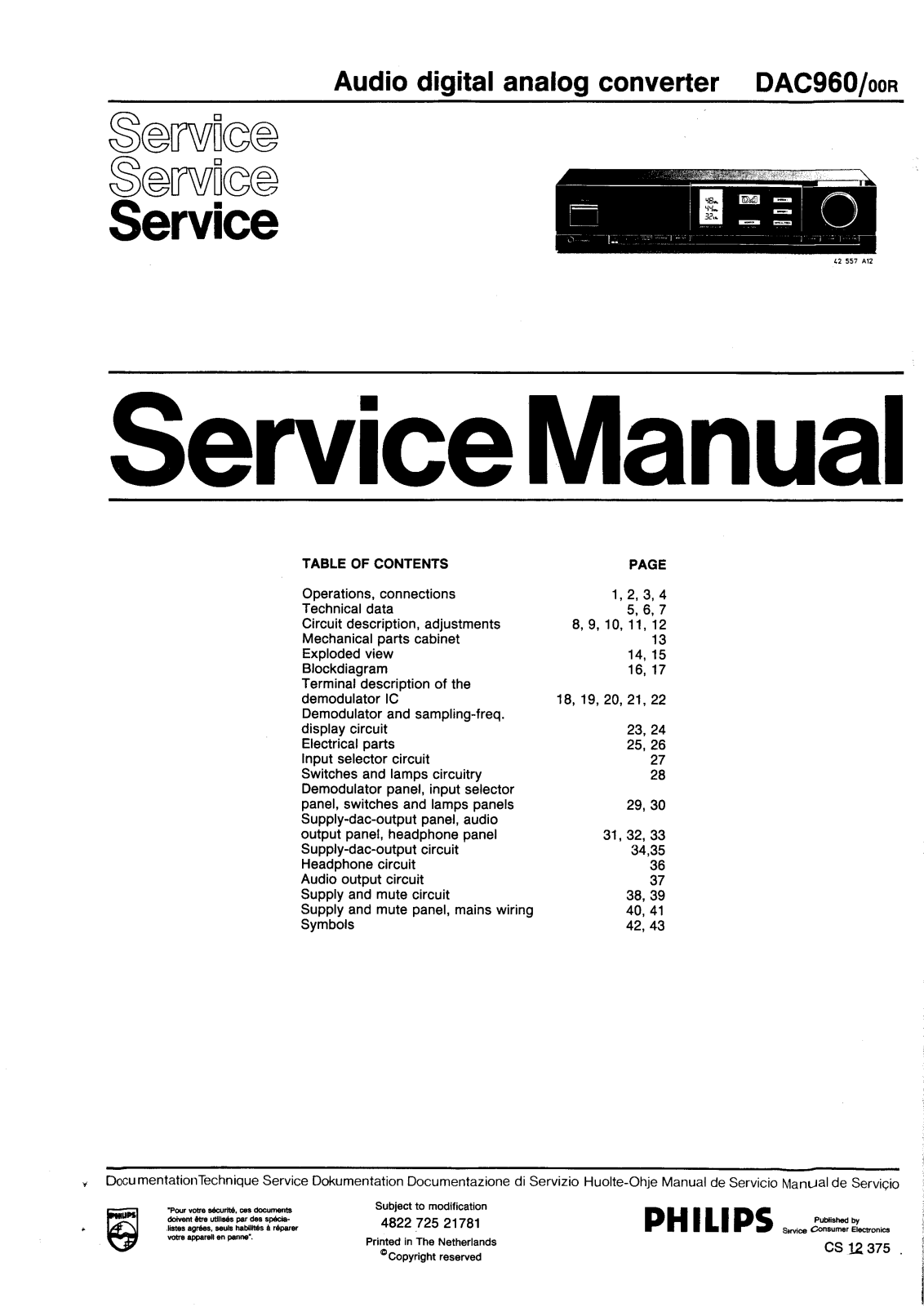 Philips DAC-960 Service manual