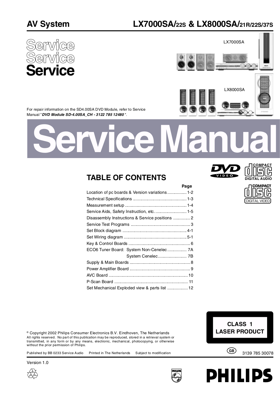Philips LX-7000-SA, LX-8000-SA Service manual