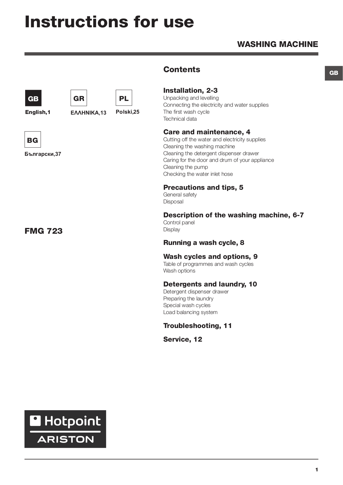 HOTPOINT/ARISTON FMG 723MB EU User Manual