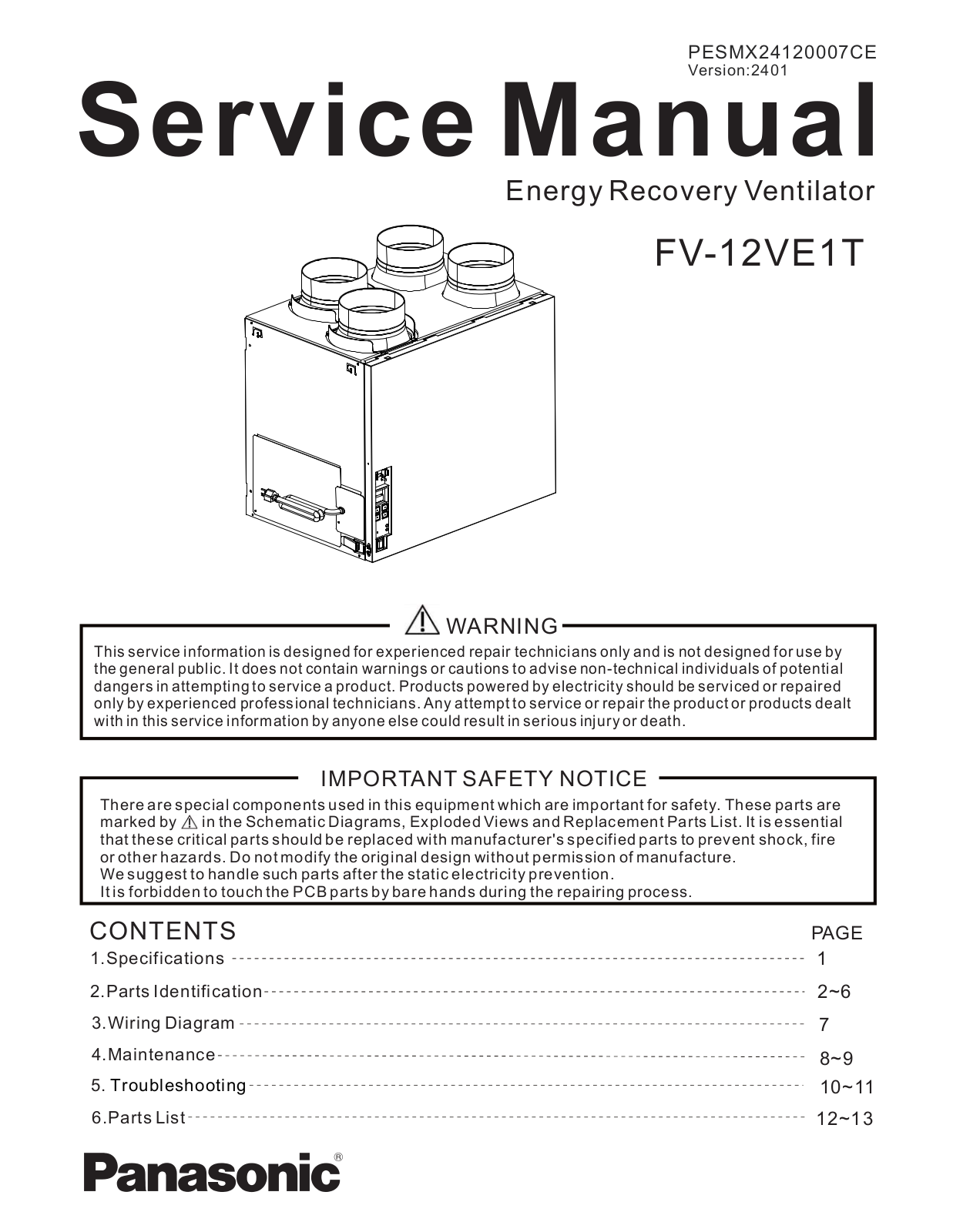 Panasonic FV-12VE1T User Guide - ManualMachine.com