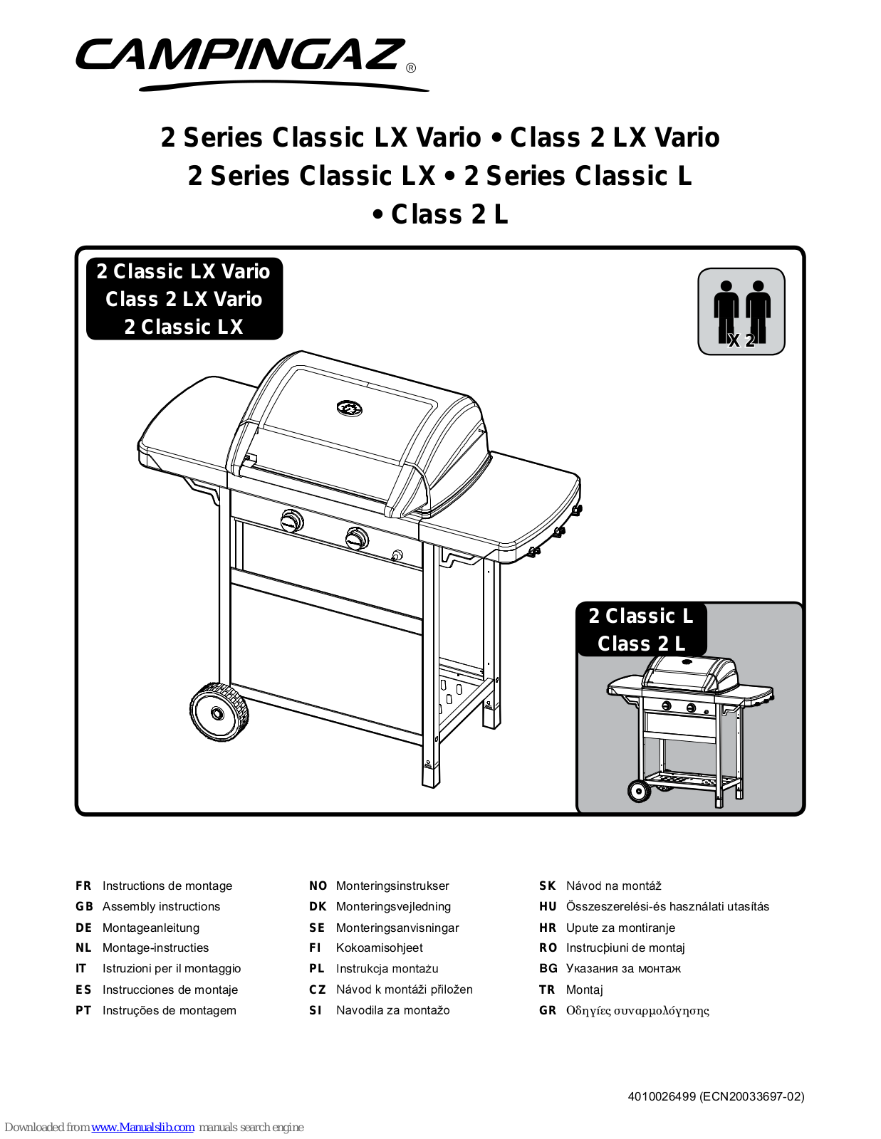 Campingaz Class 2 LX Vario, 2 Classic LX Vario, 2 Classic LX, 2 Classic L, Class 2 L Assembly Instructions Manual