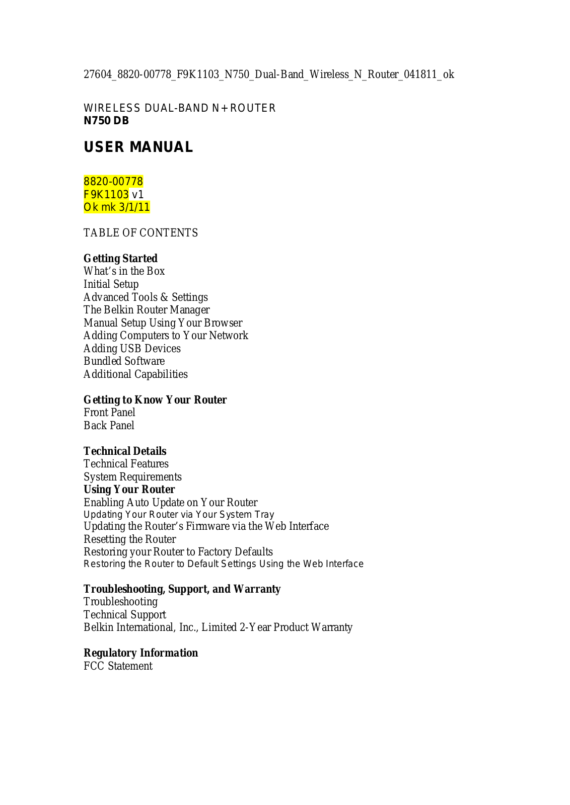 Belkin F9K1103V1 User Manual