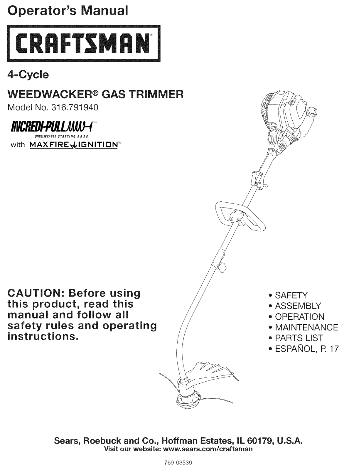 Craftsman WEEDWACKER Operator's manual - ManualMachine.com