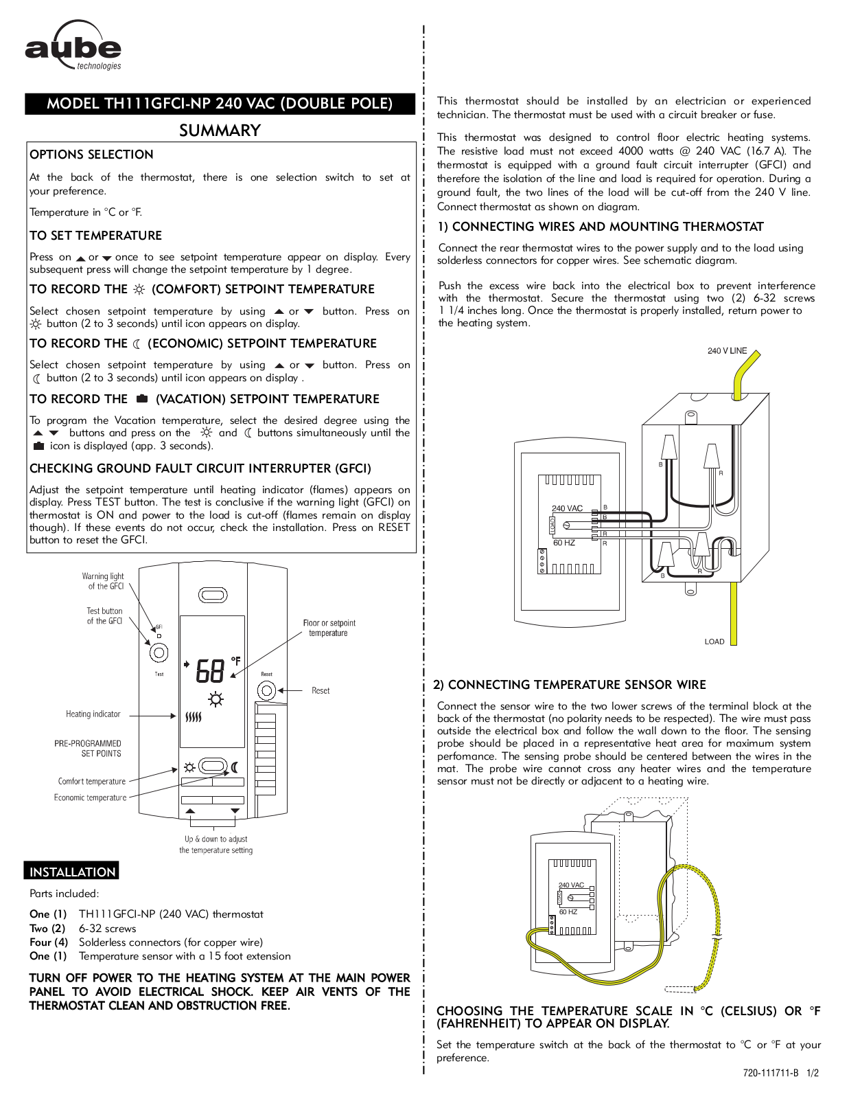 Aube Technologies TH111GFCI-NP User Manual