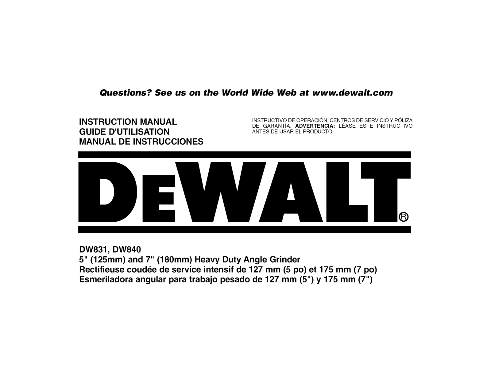 DeWalt DW831 TYPE 3, DW840K TYPE 2, DW840K TYPE 1, DW831 TYPE 4, DW840 TYPE 2 Owner’s Manual