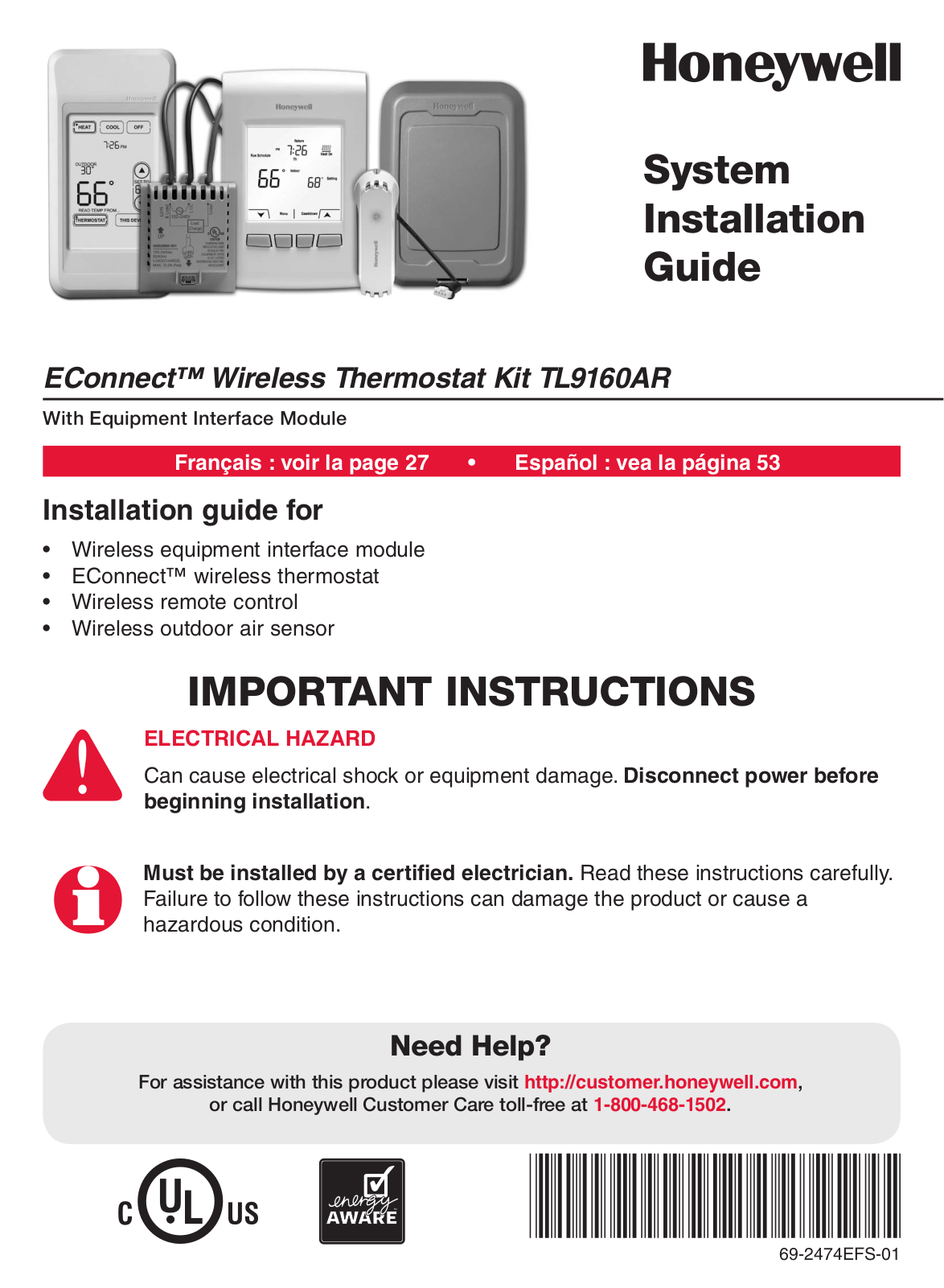 Honeywell TL9160AR Installation Guide