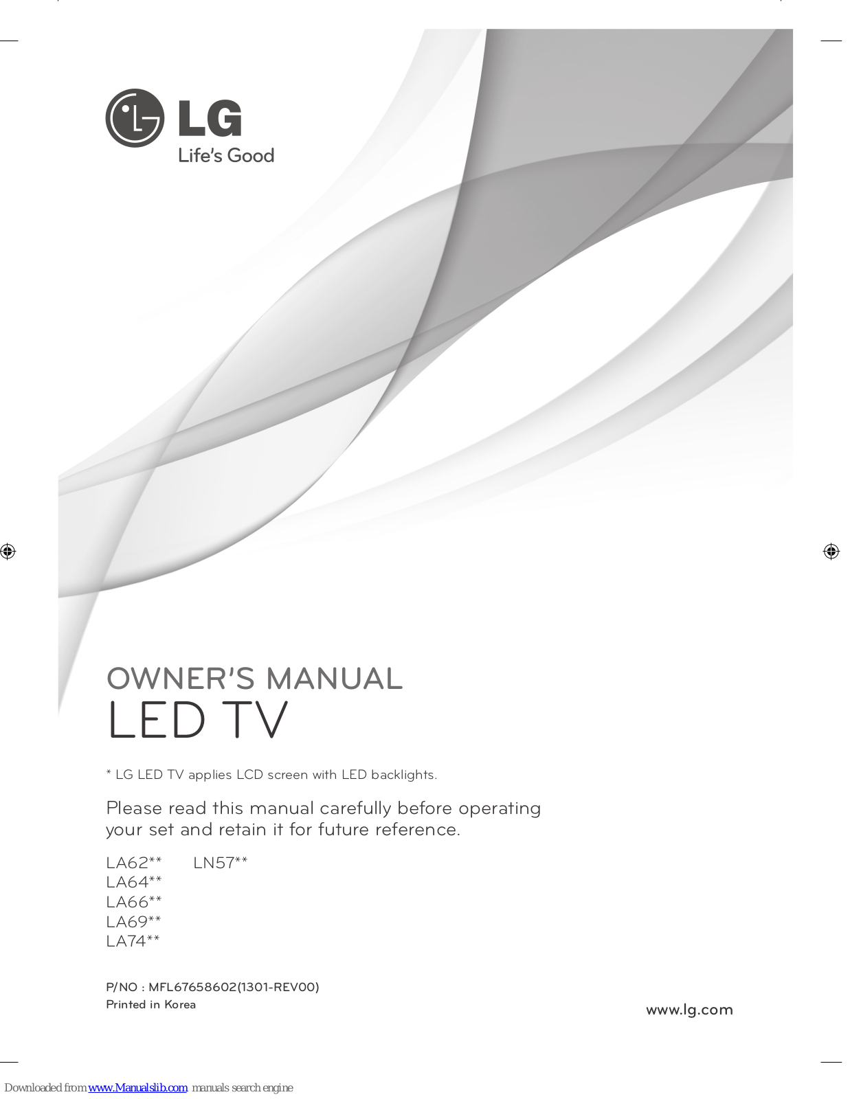 LG LA62 Series, LA64 Series, LN57 Series, LA66 Series, LA69 Series Owner's Manual