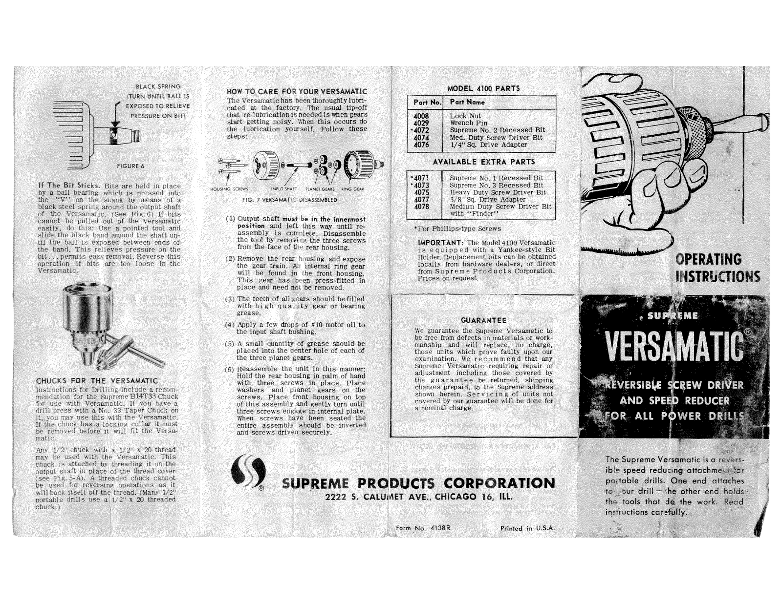 Supreme Products 4100 Supreme Versamatic Operating Instructions Accessories - ManualMachine.com