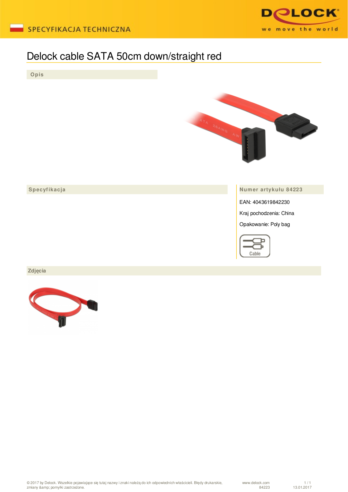 DeLOCK SATA cable red 0.5m User Manual