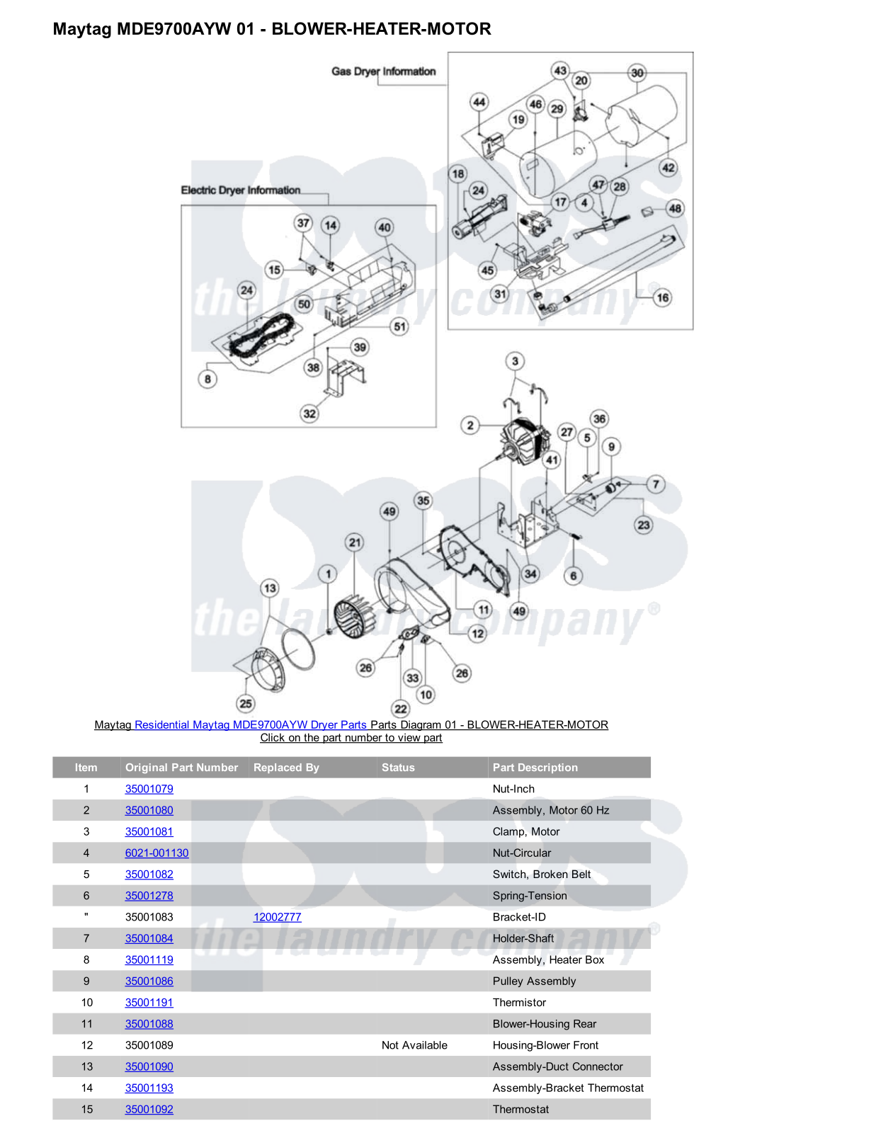 Maytag MDE9700AYW Parts Diagram