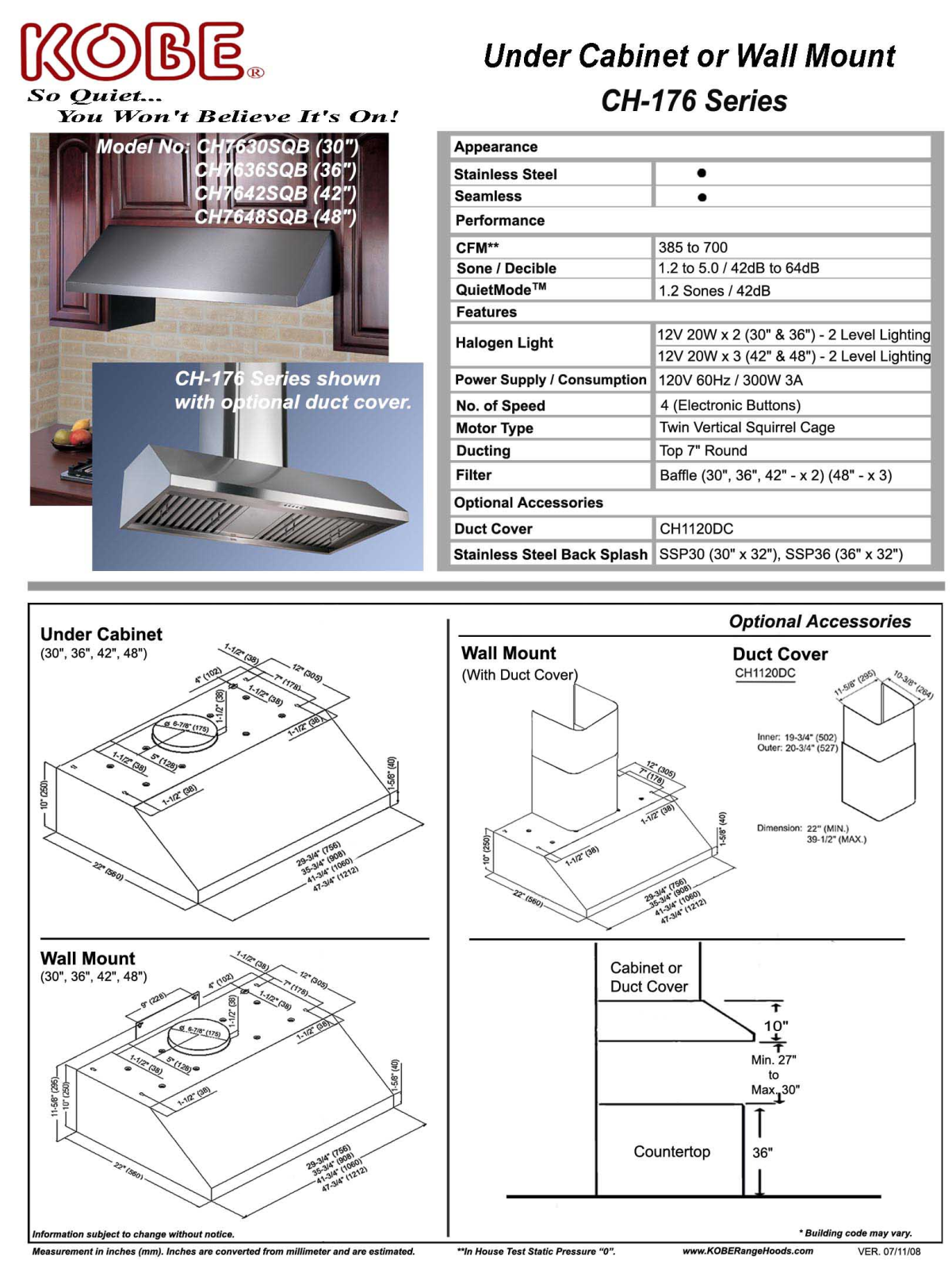 Kobe CH7636SQB Specifications