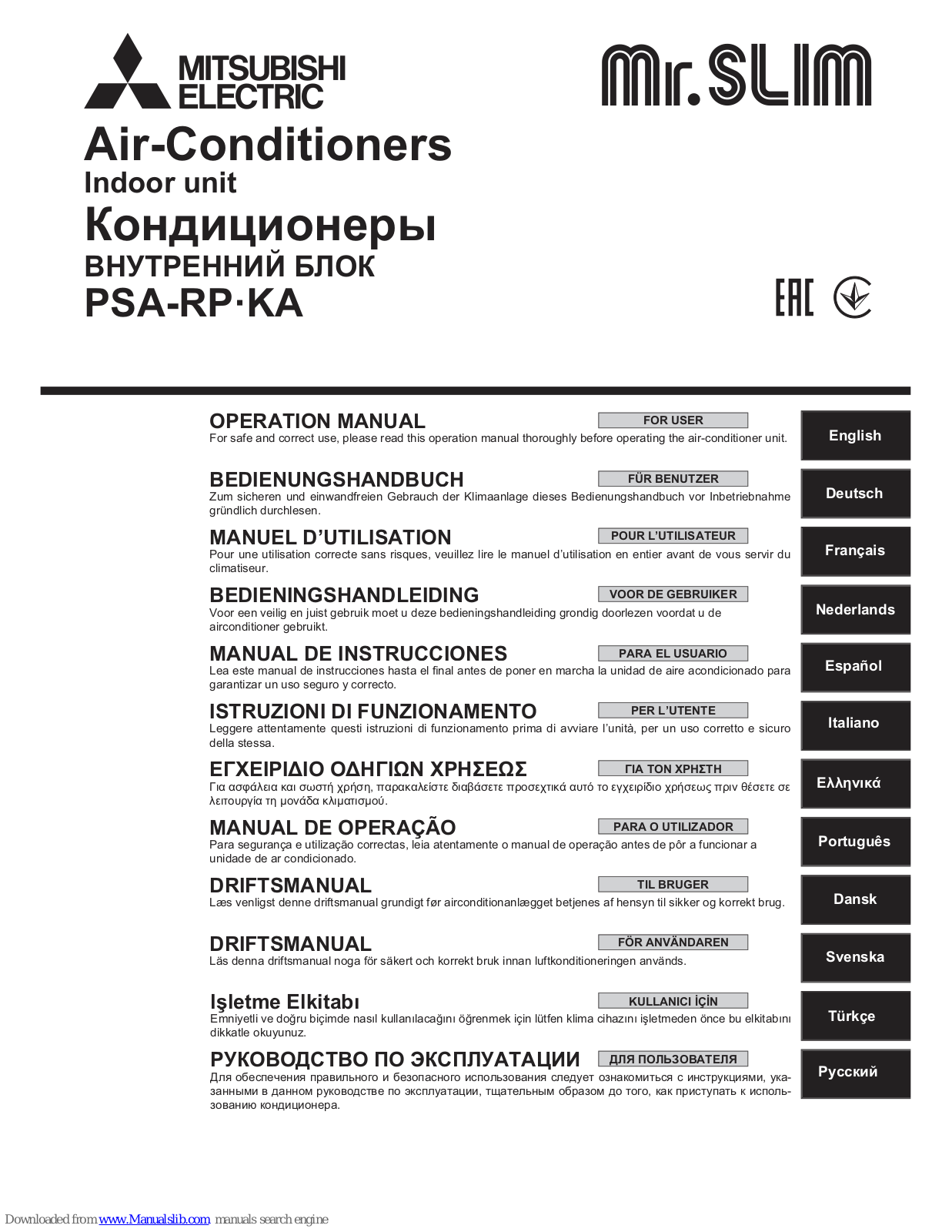 Mitsubishi Electric PSA-RP-KA Operation Manual