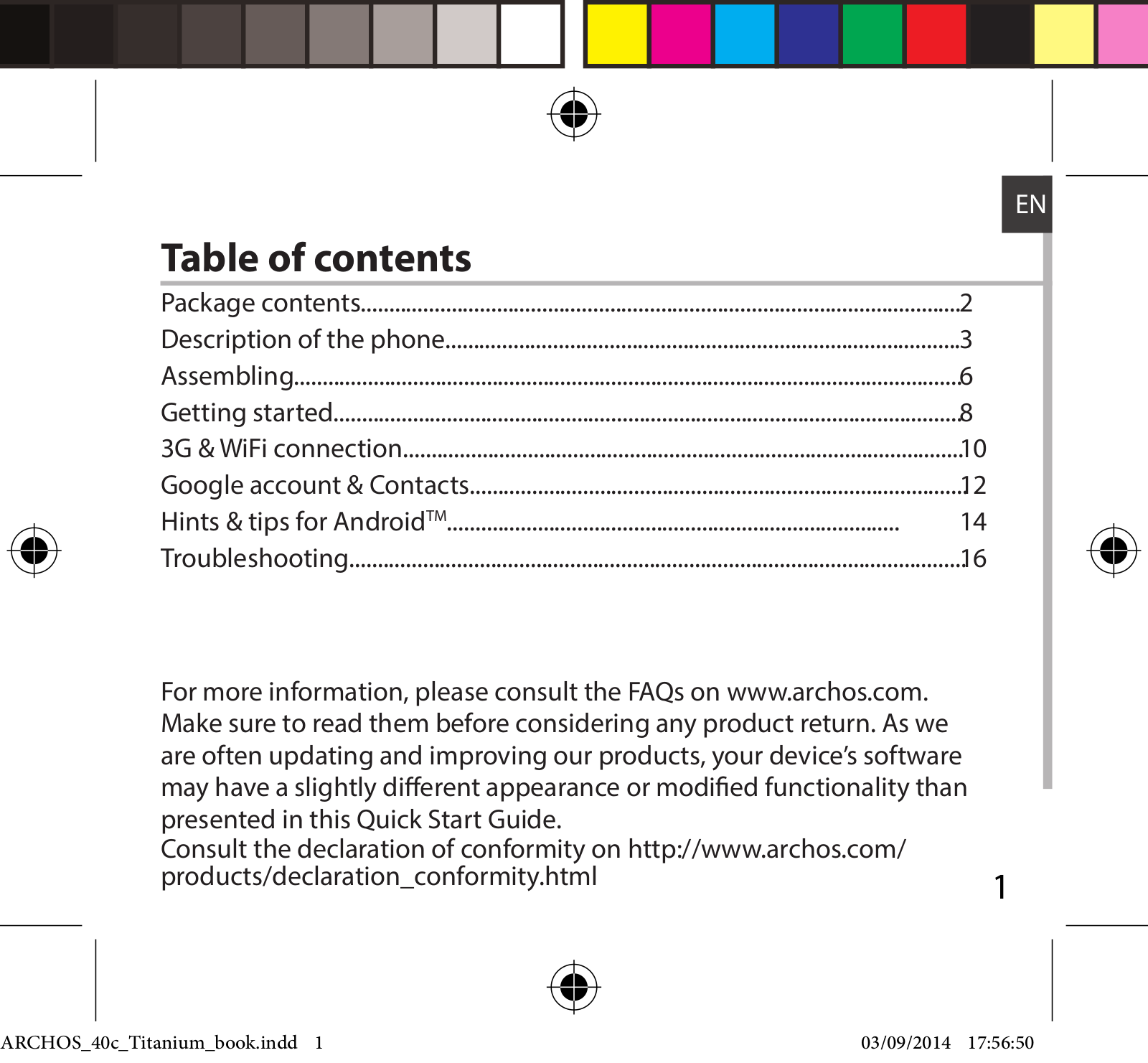 Archos 40c Titanium Operating Instructions